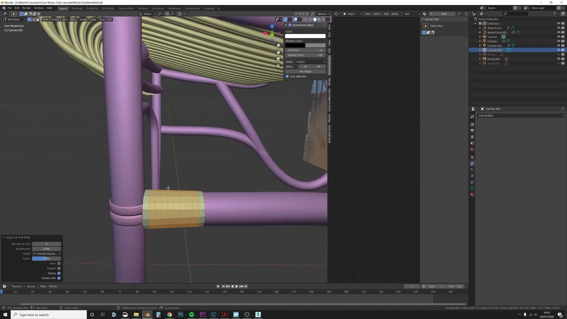 Two thicker wires extruded through the front cylinder section - the structural detail unique to the front legs.