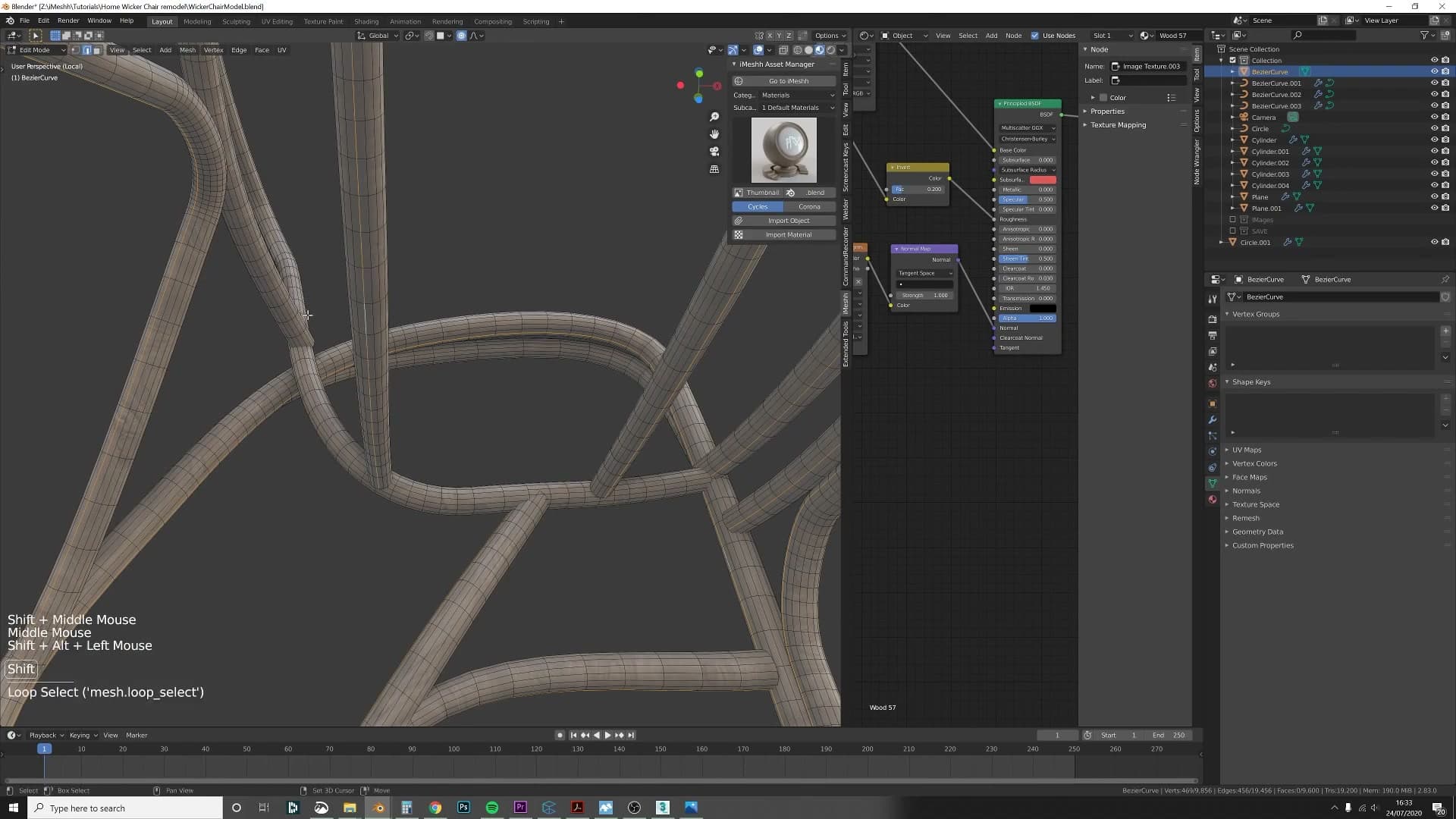 Underside edge loops selected and marked as seams - the hidden side that no one will ever see in render.