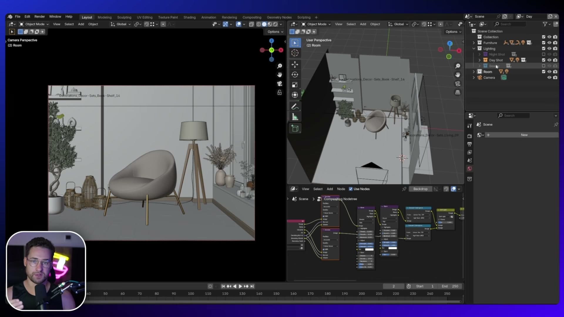 Three View Layers (Day Shot, Night Shot and Beauty Shot), each storing its own collection visibility.