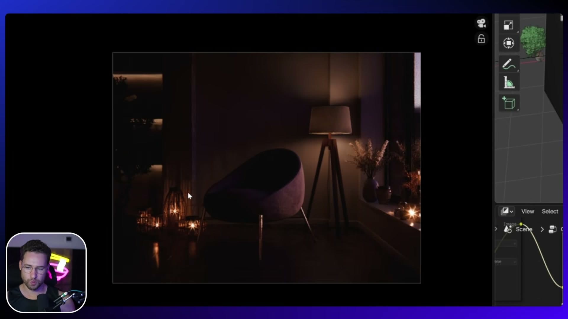 HDRI off, candle bulbs nudged up. The wall striping from the candles becomes a feature, not noise.