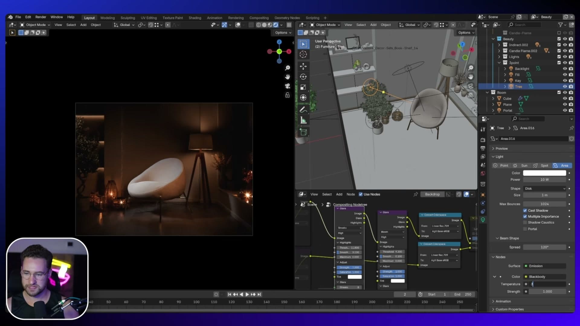 Object Properties → Shading shows the light scoped to the Olive Tree collection only.