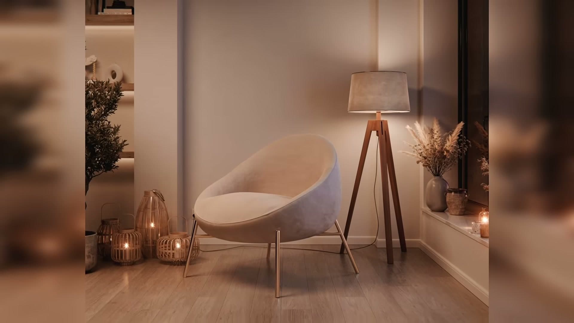 Final beauty shot: three-point rig plus light-linked decor highlights, all driven from one View Layer.