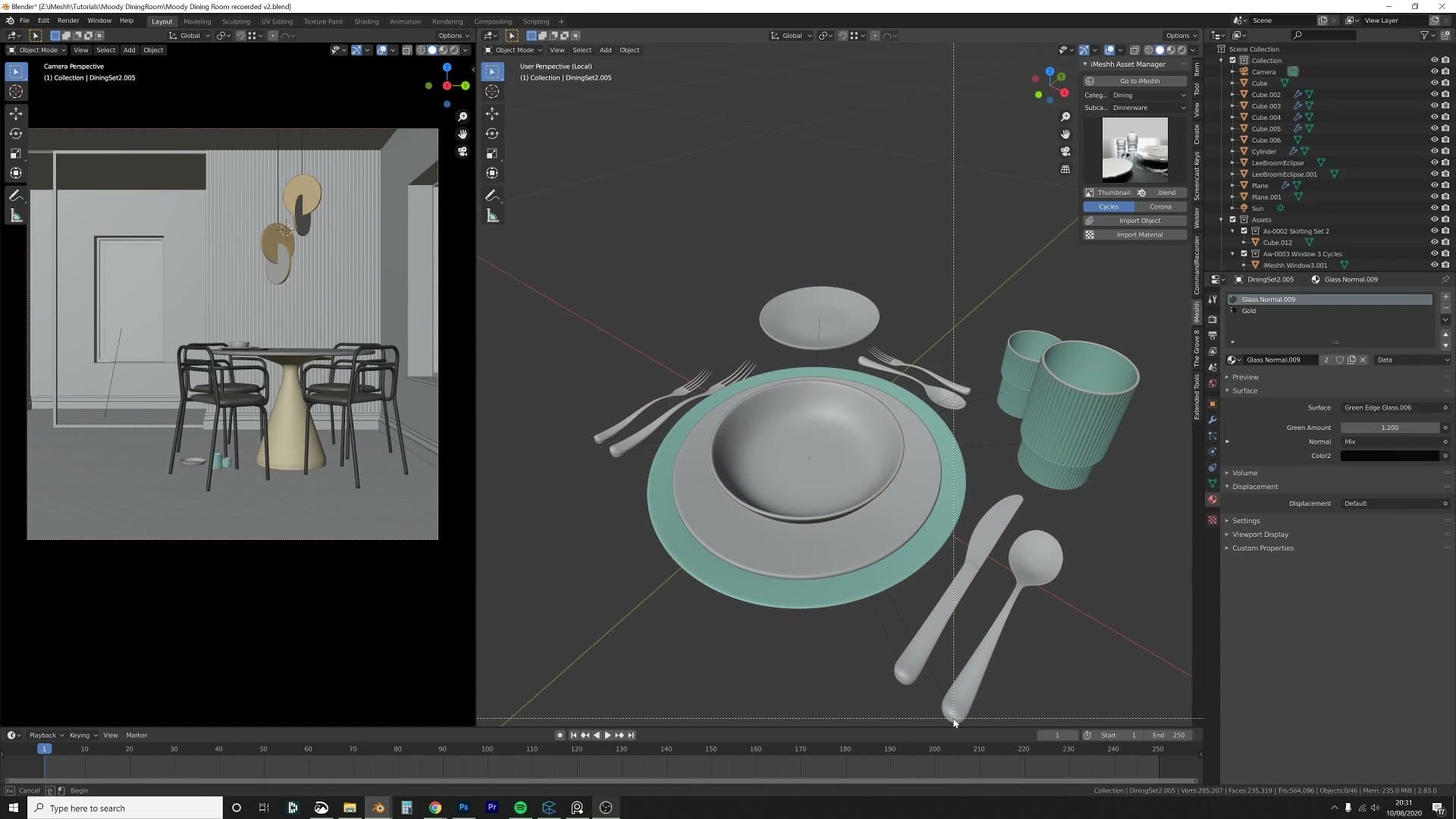 Full dinnerware set imported with every piece parented to a single move handle.