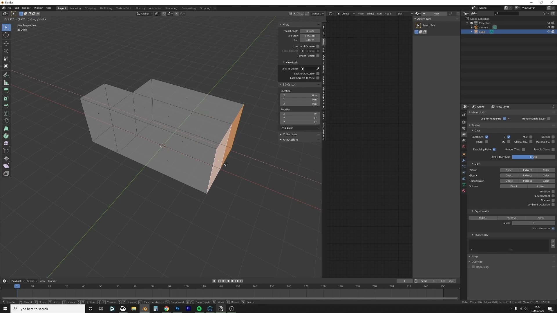 First box scaled to 2.5 m tall and stretched into the rough room shape. No floor plan, just blocking.