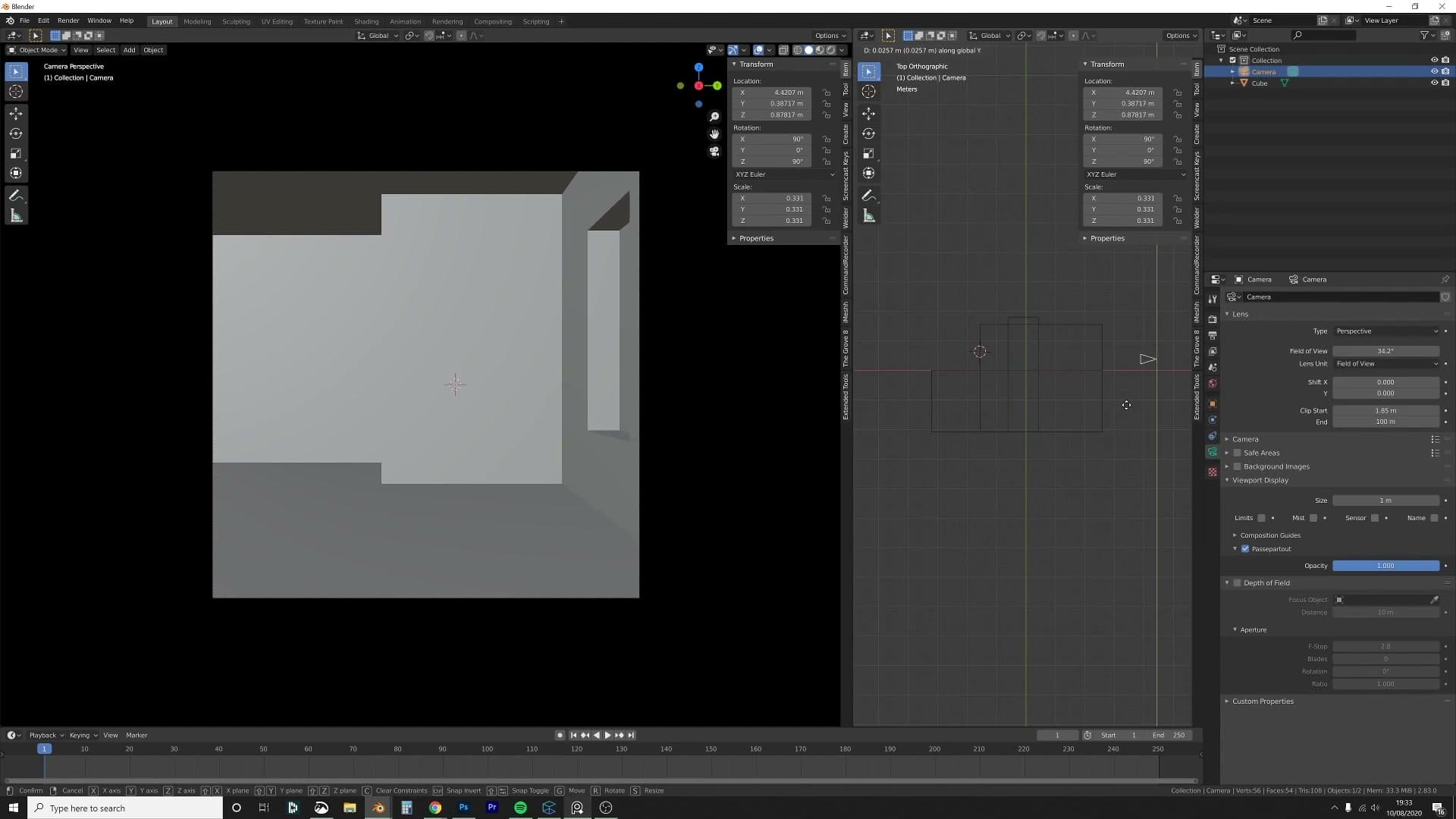 Loop cuts and Ctrl+B bevel define the first window opening. The back wall is shifted back to open up the room.