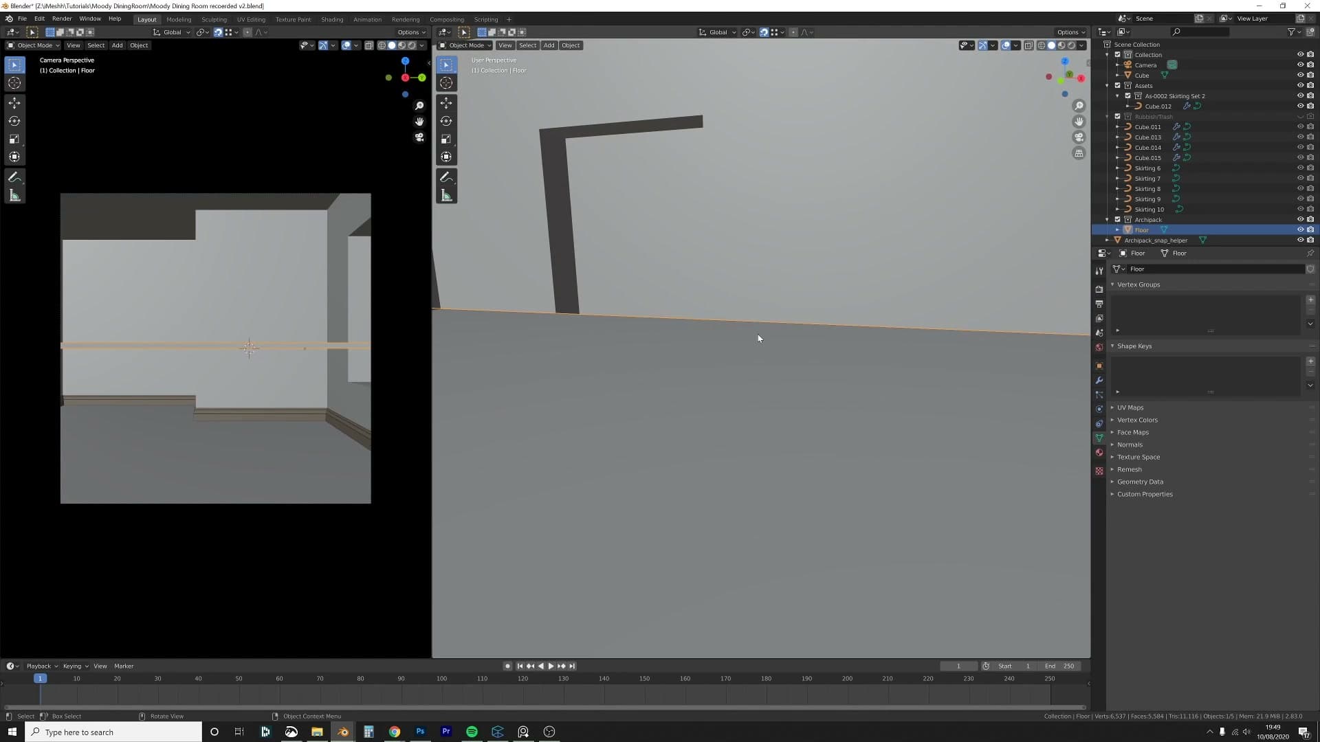 Floor placed with a small 0.0005 m bevel along the upper edge to catch a thin highlight.