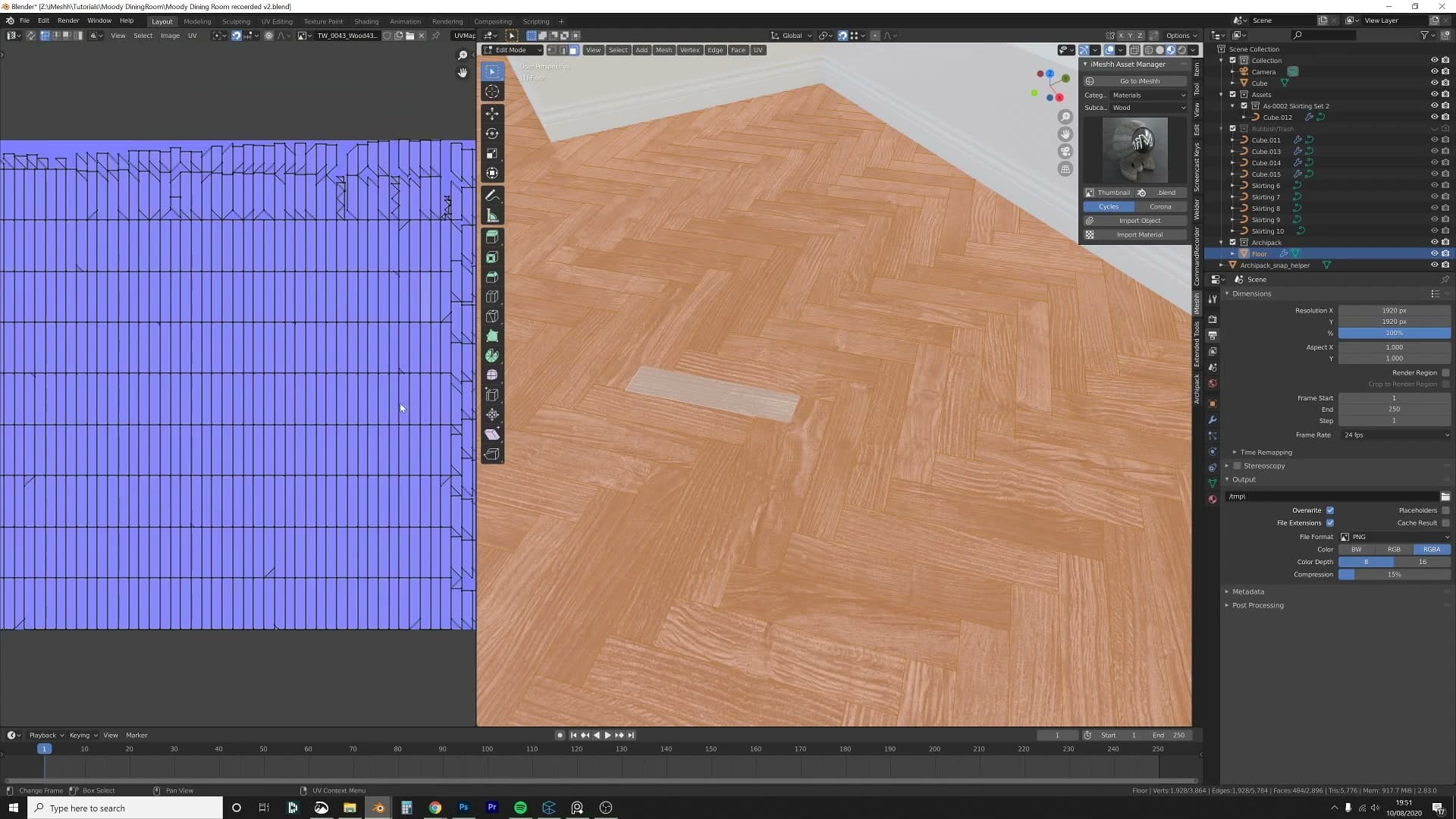 Material Preview confirming the wood grain now runs uniformly across the entire floor.