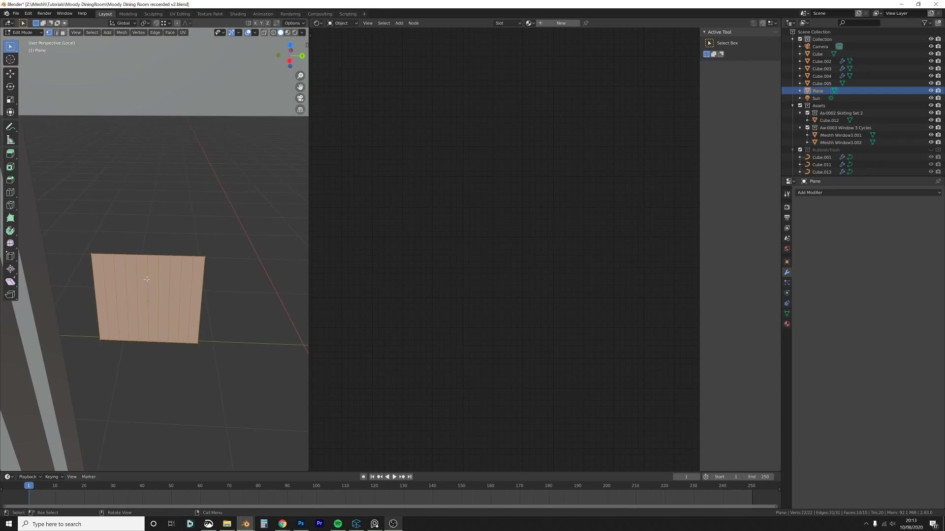Plane loop-cut nine times, middle face selected, then Mesh then Transform then To Sphere creates the curved ridge.