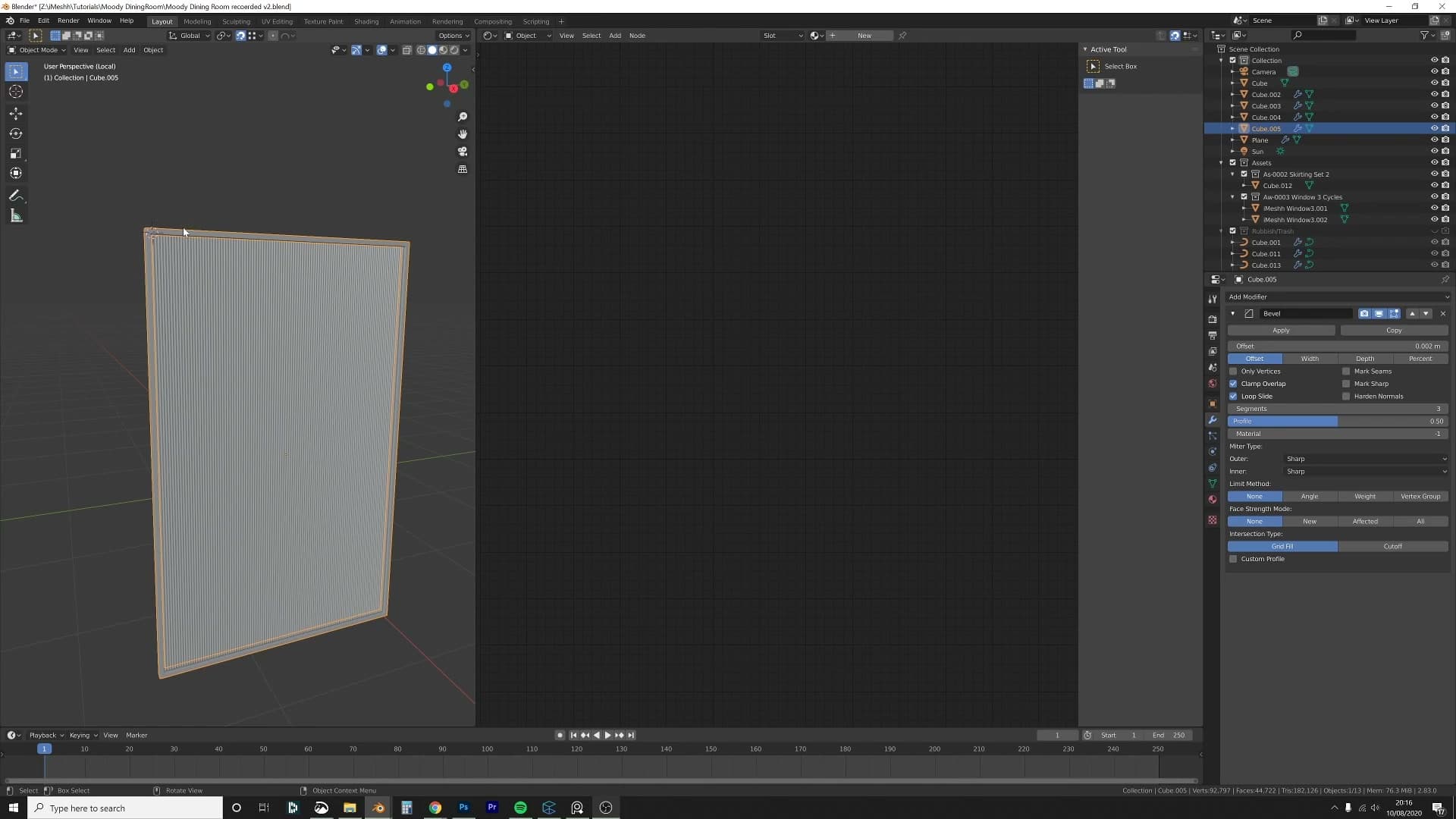 Solidify pass adds glass thickness. A tightening loop cut at the top fixes a smooth-shading gradient.