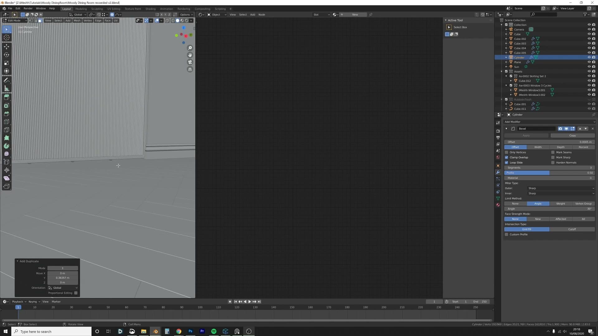 Cylinder rotated 90 degrees, beveled and inset for a small runner-wheel detail the viewer can sense without seeing.