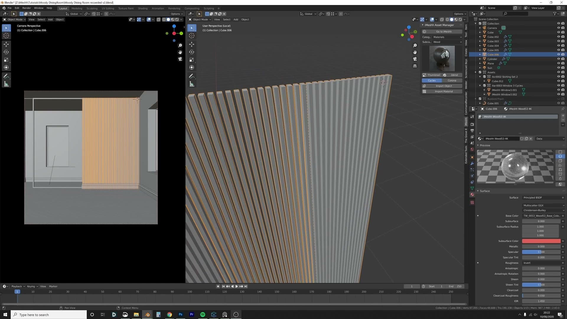 Slats in scene with the foreground skirting trimmed to clear them.