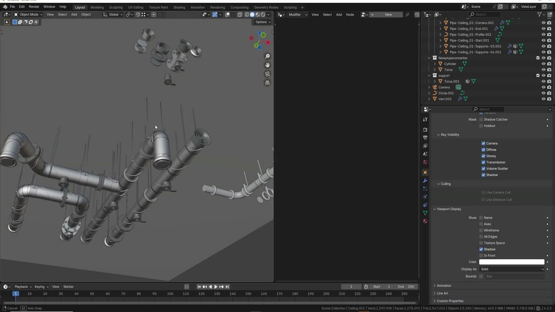 Even spacing on the supports. Distributed predictably along the length of the run.