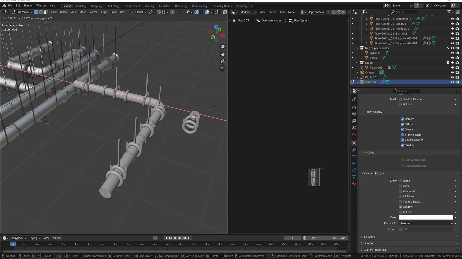 Vertex group named "extrude" assigned to a flat ceiling face. This is the input the support solver looks for.