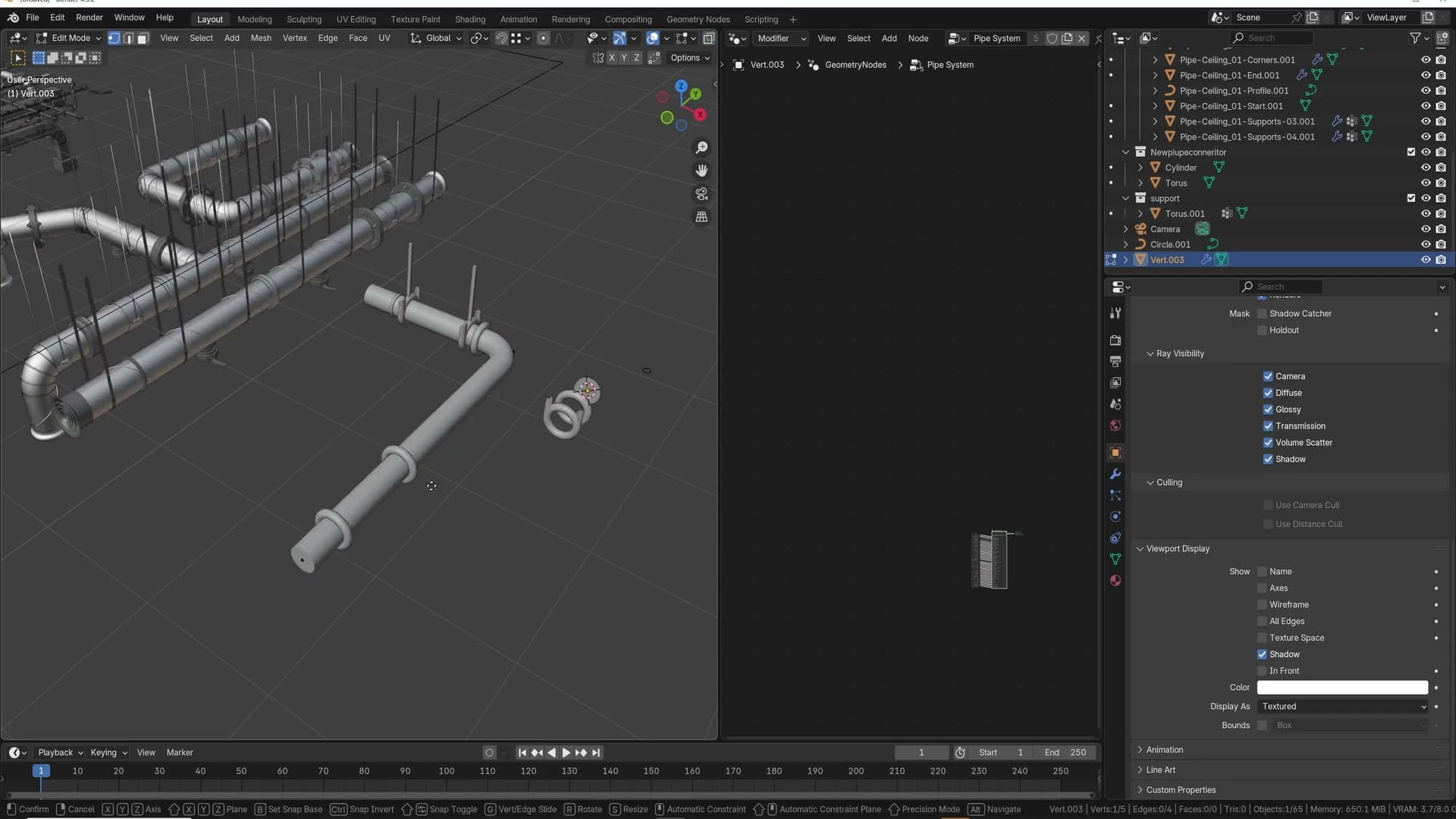Supports automatically extruded up to the ceiling plane. No manual positioning needed.