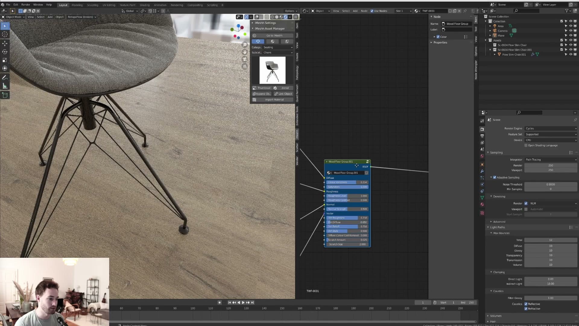 Editing the node group with the material preview open at 16K. Blender freezes while it re-renders the preview.