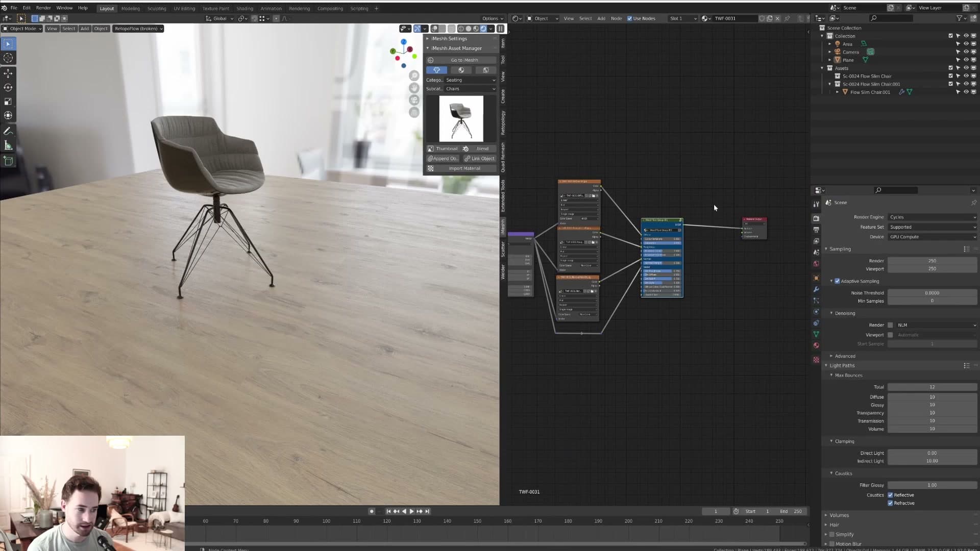 The wood floor node group exposed in the shader editor, all sliders surfaced as one tidy panel.