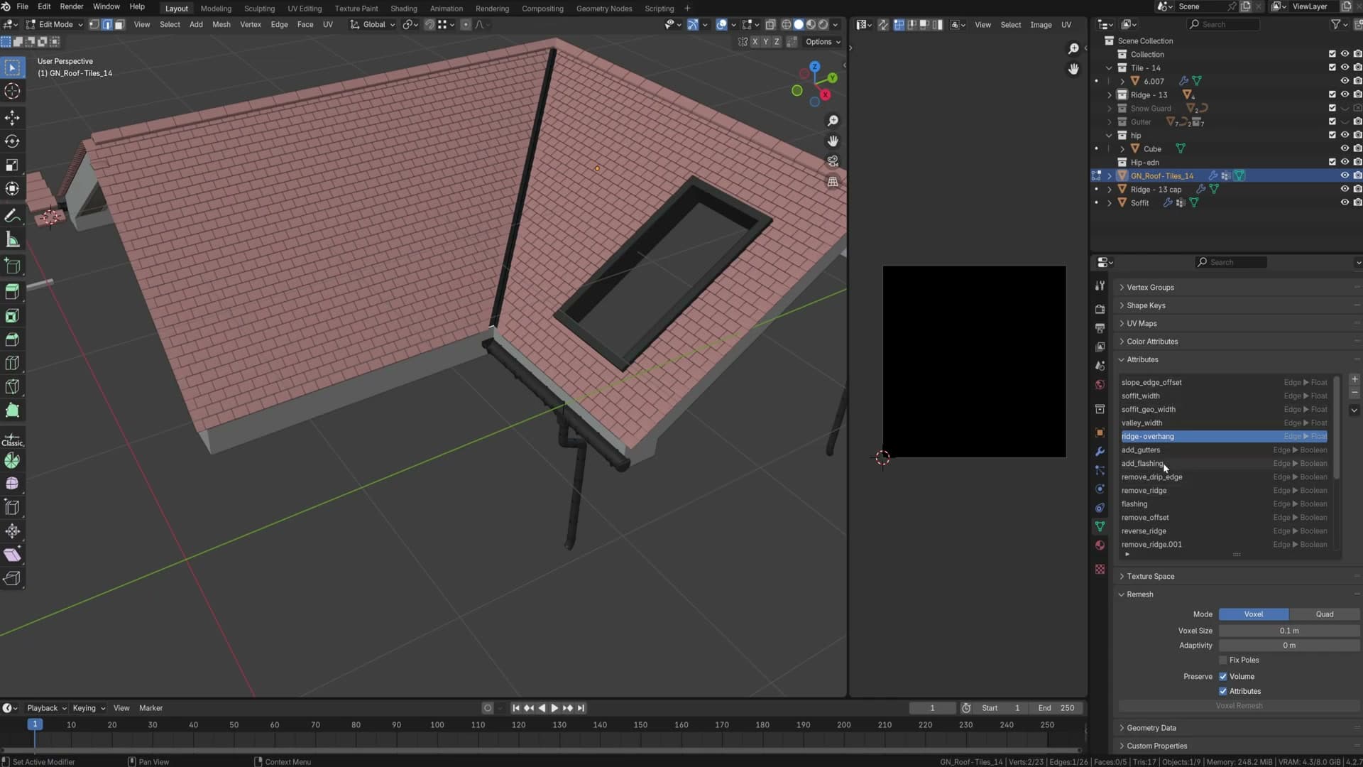 Increased fillet radius rounding the gutter cross-section.
