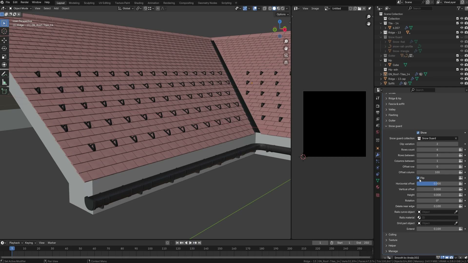 Grid of individual snow-guard clips scattered across the roof.