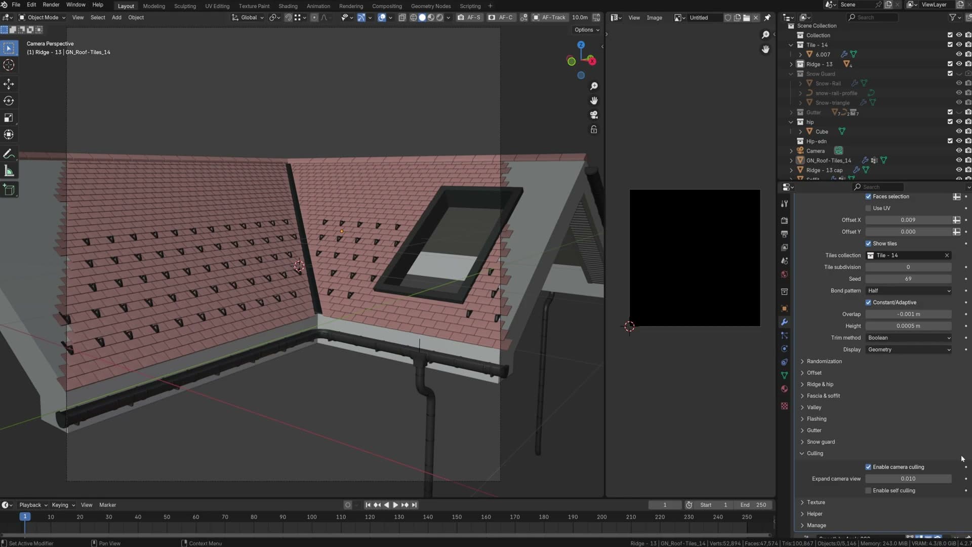 Tiles outside the camera frustum culled to free VRAM.