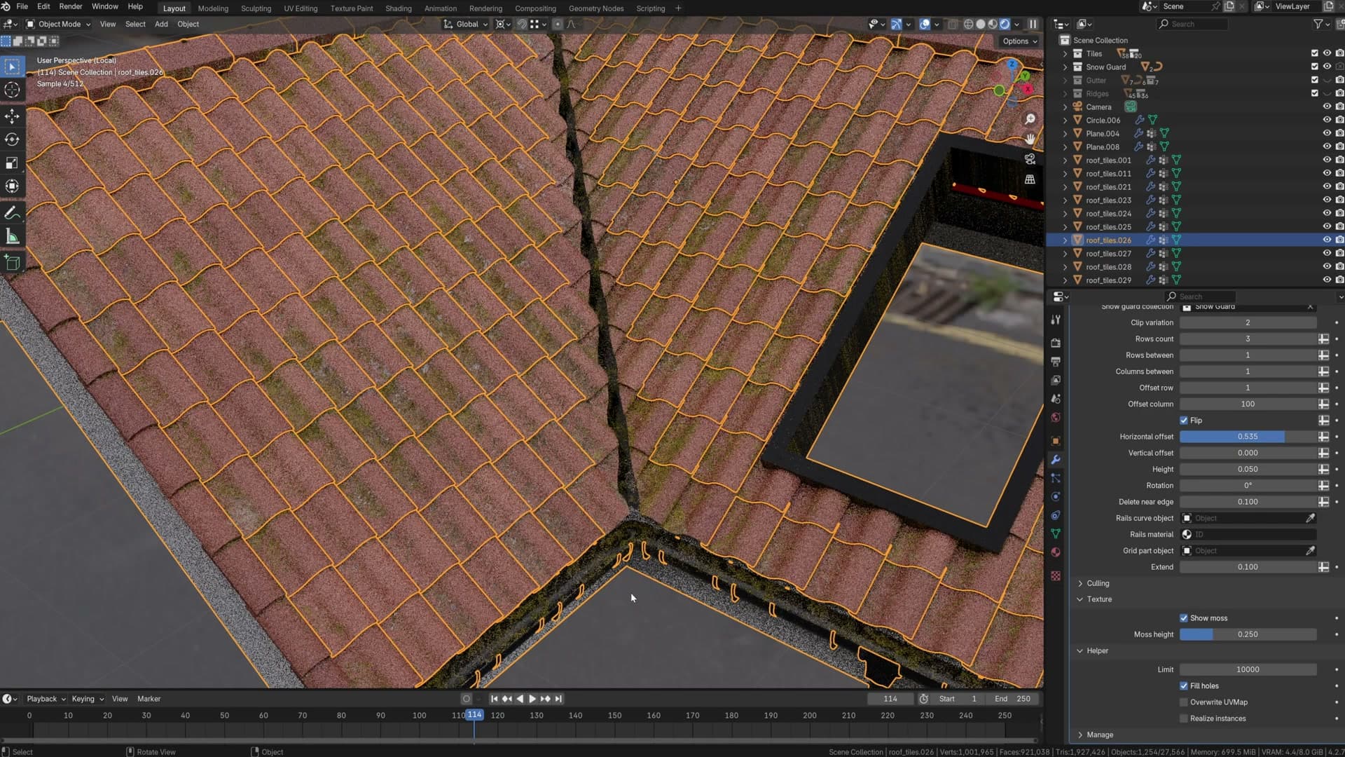 Render preview showing moss settling into tile crevices.