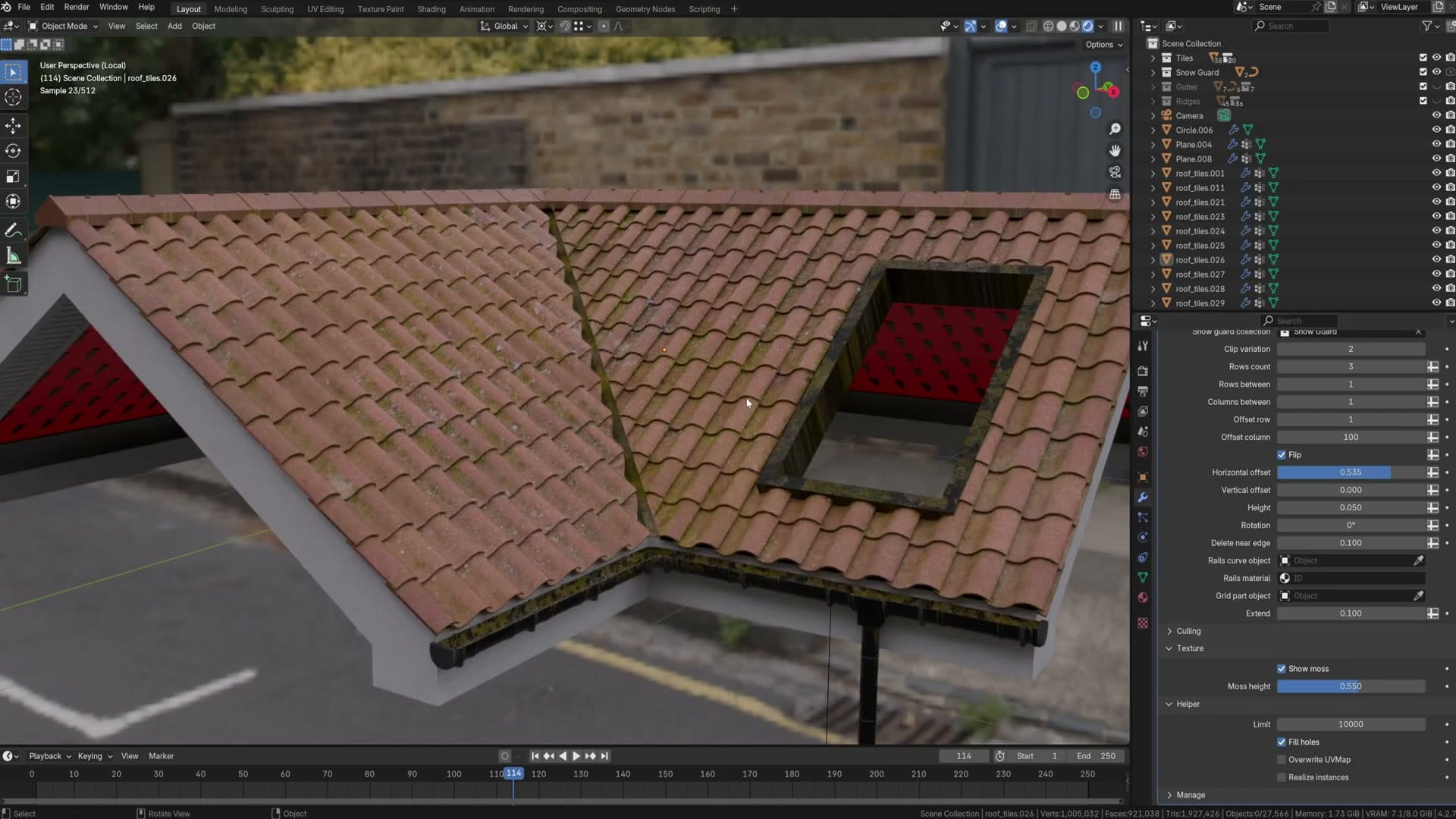 Low moss density with a subtle accent in tile gaps only.