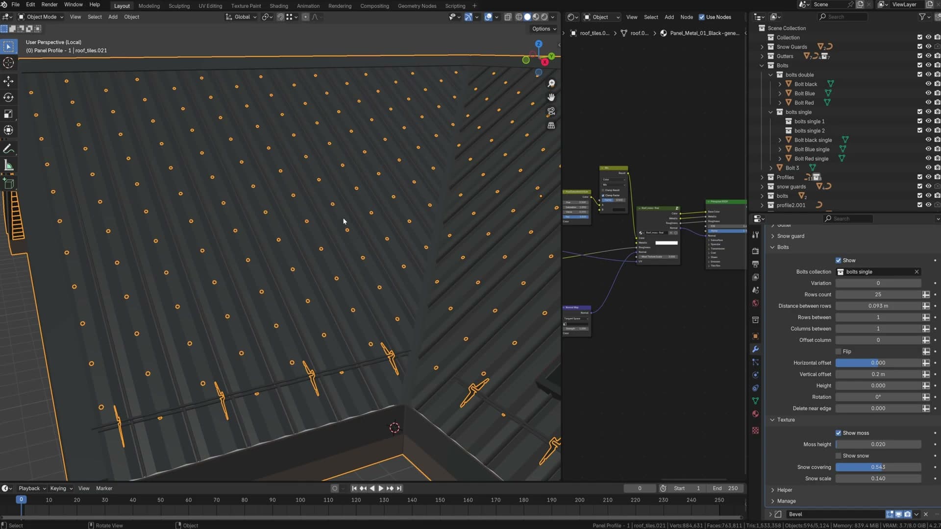 Adjusting bolt rows, frequency and distance for realism.