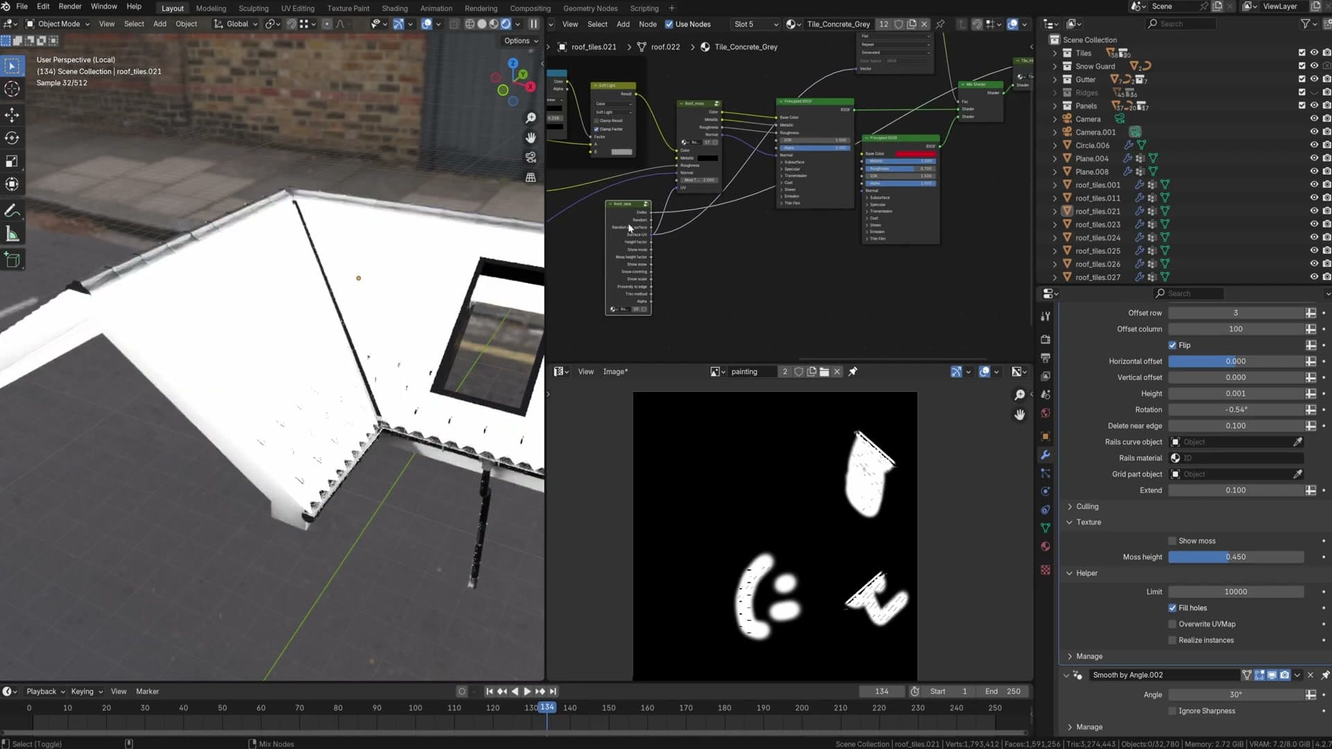 Painted mask rendered across the tiles via the Surface UV node group input.