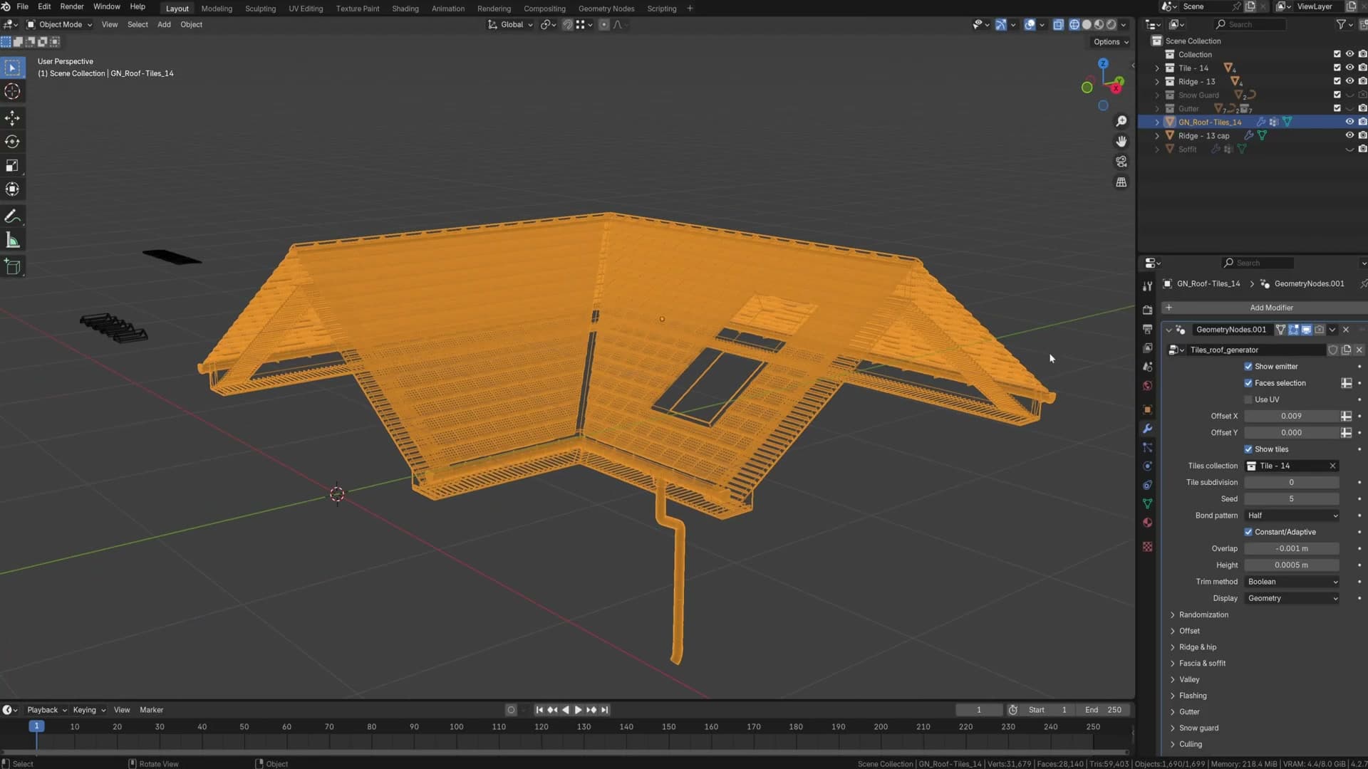 Toggling 'Show Emitter' reveals the underlying plane the roof is built on.