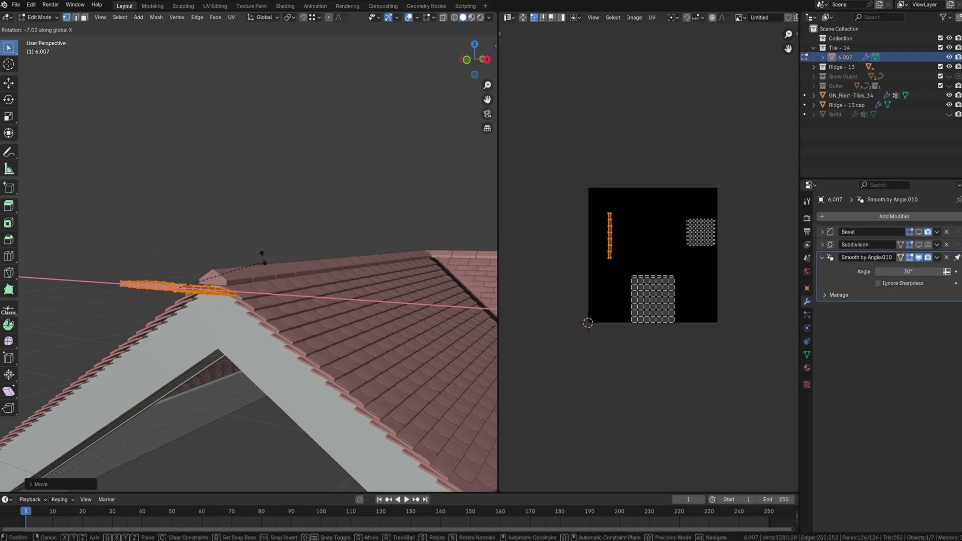 Moving the tile geometry in edit mode while keeping the origin fixed changes the overlap distance.
