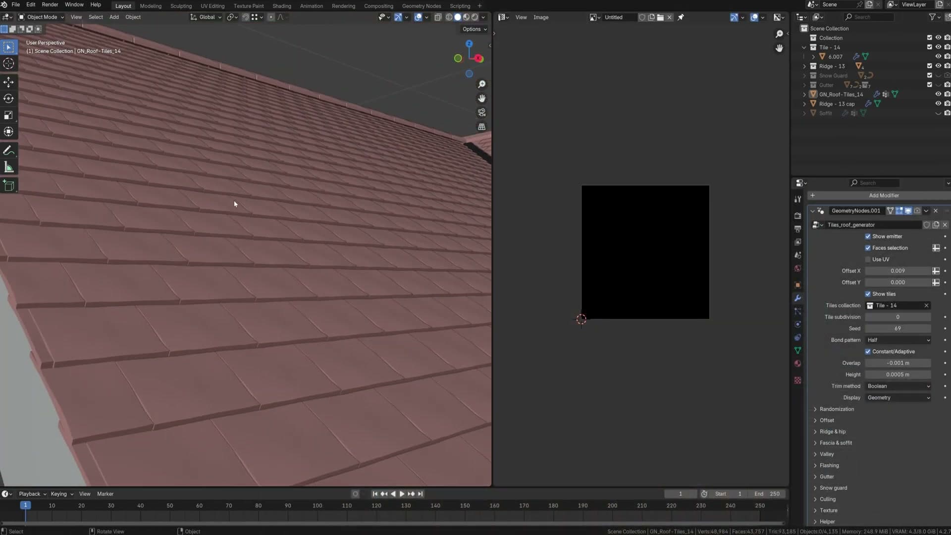 Increasing overlap so a curved tile profile sits inside the next row.