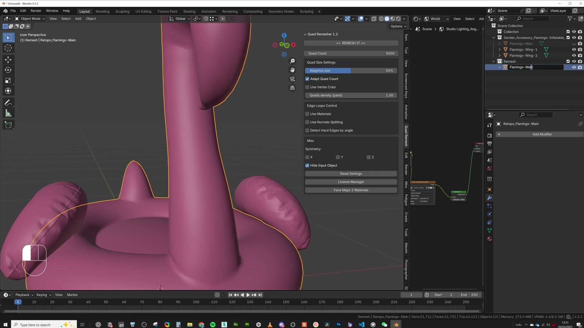 Renamed flamingo_main_cloth dropped into a new Remesh collection.
