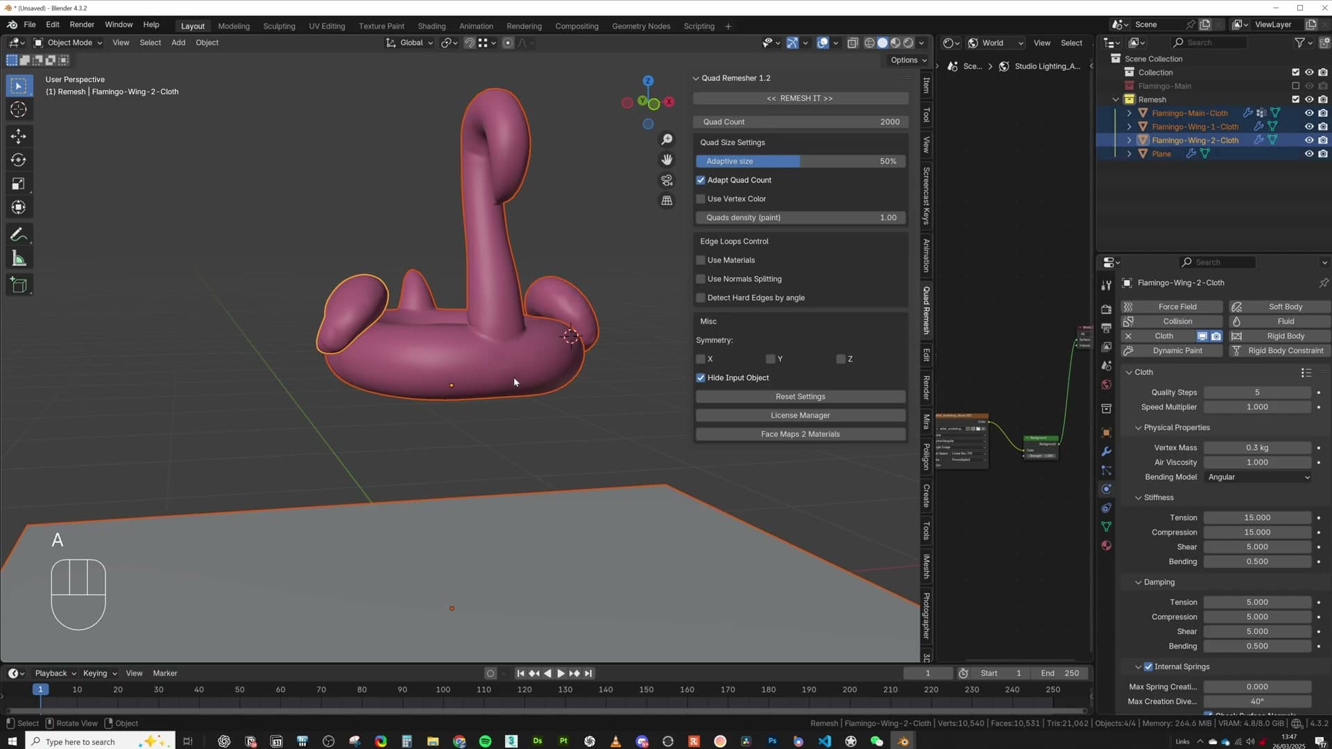 Ctrl+L Copy Modifiers pushes the cloth settings from the body onto the wings.