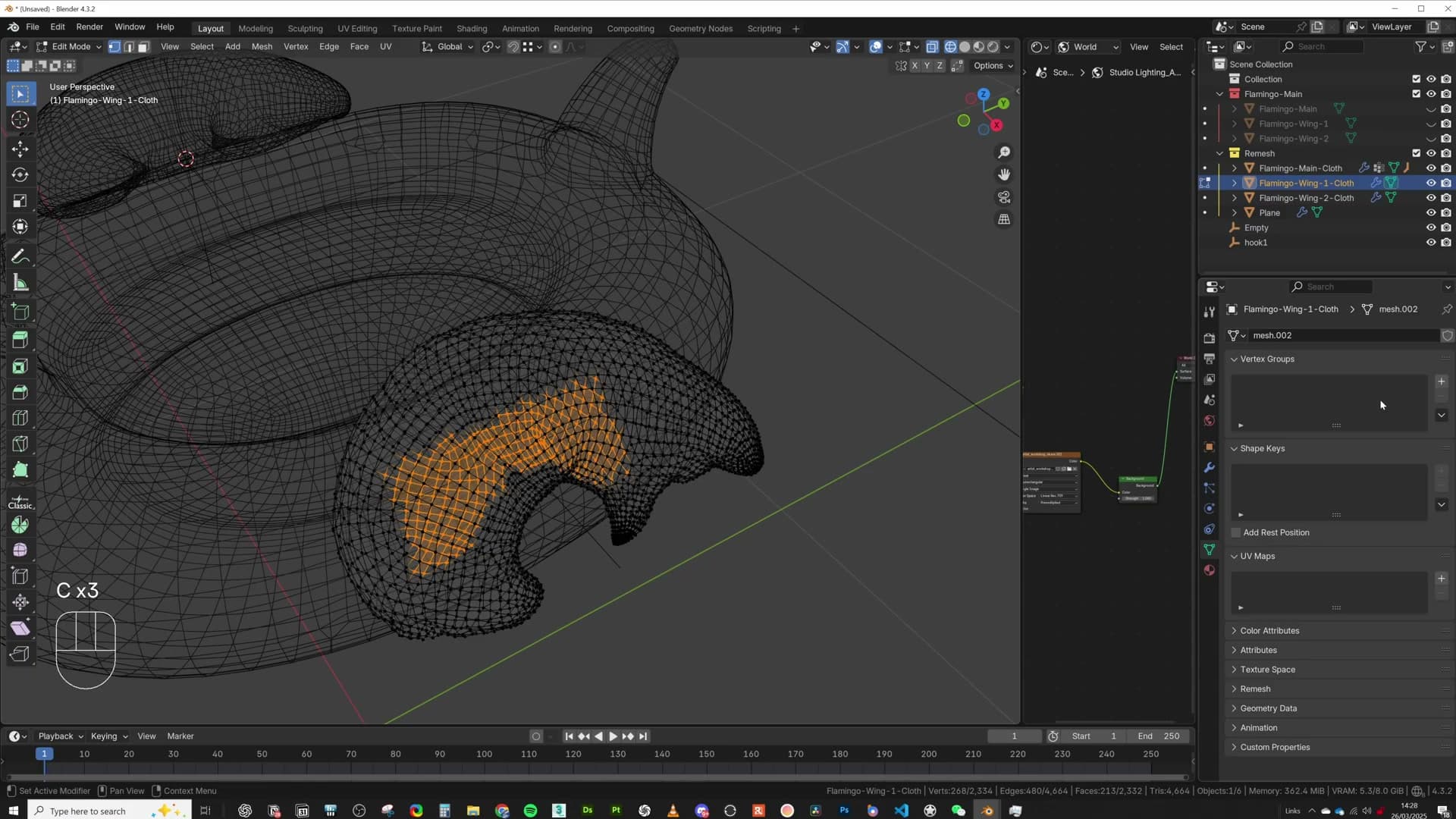 Painting the contact region of the wing into a vertex group named hook1.