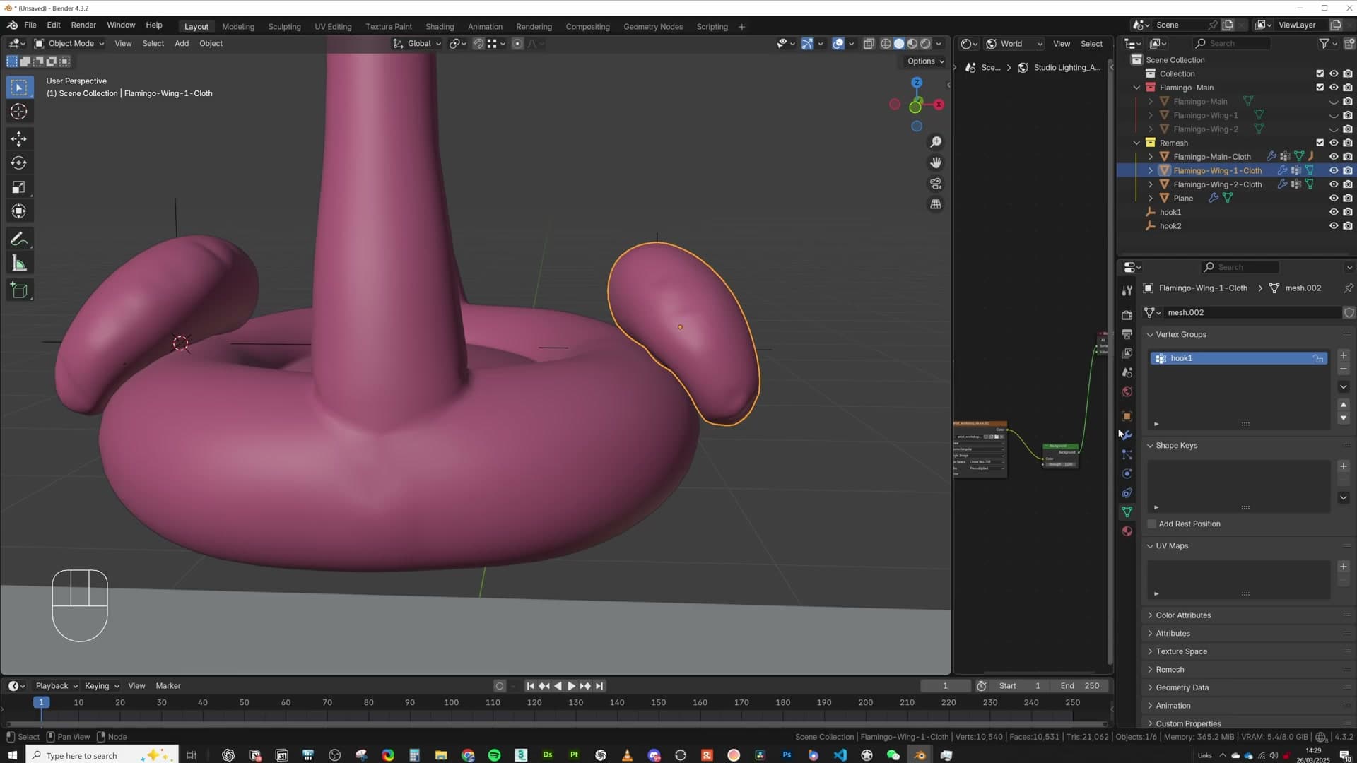 Hook modifier configured with the Empty as object and the hook1 vertex group.