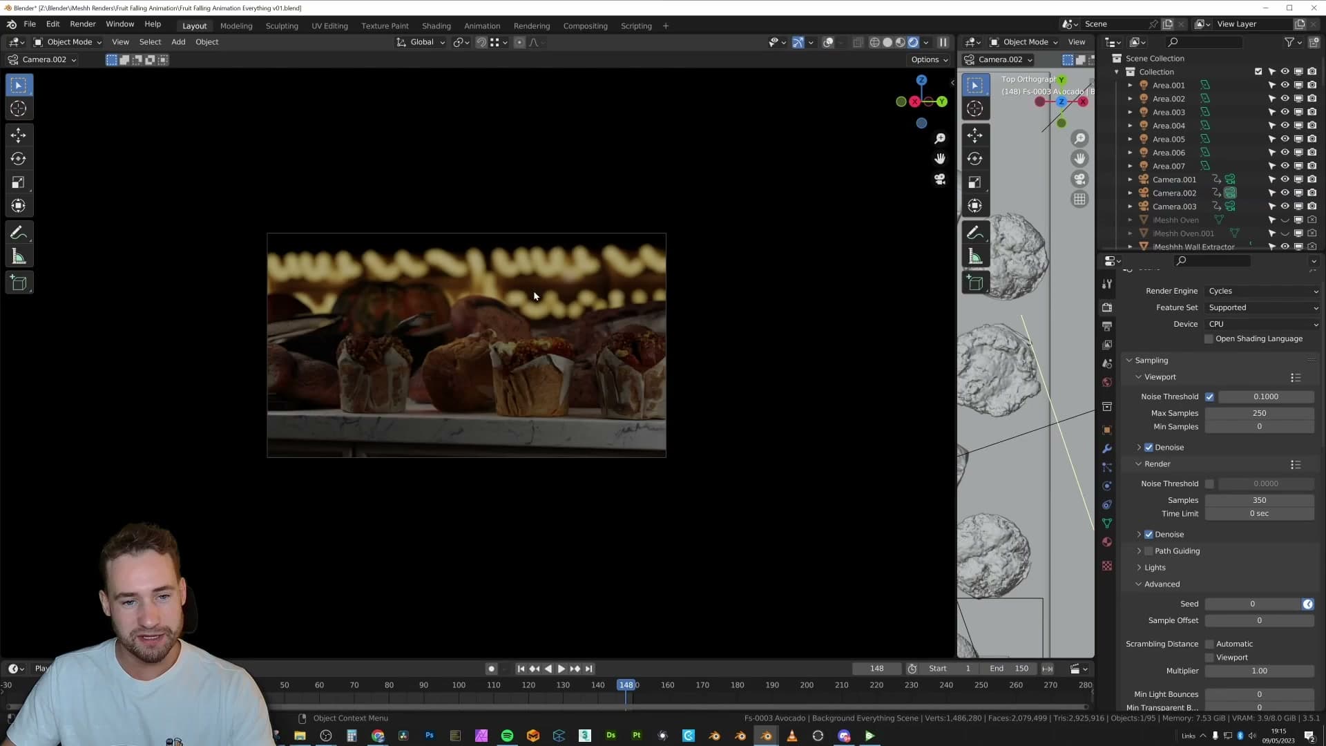 Fairy lights bedroom plane visible in the viewport before being placed behind the hero fruit.