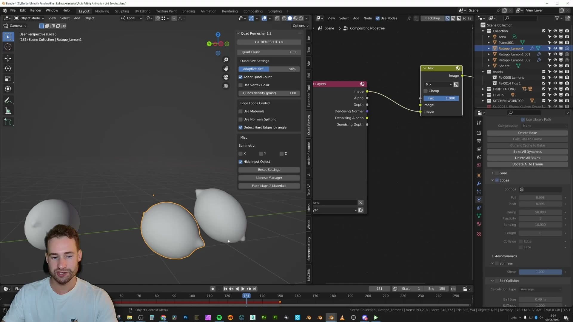 Low-poly lemons mid-simulation, deforming just enough.