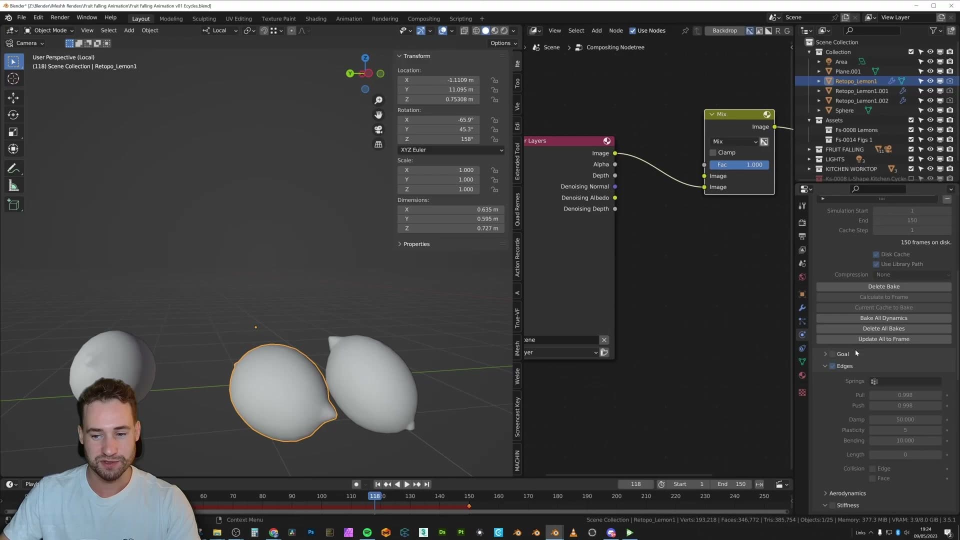 Soft Body settings panel with collision enabled.