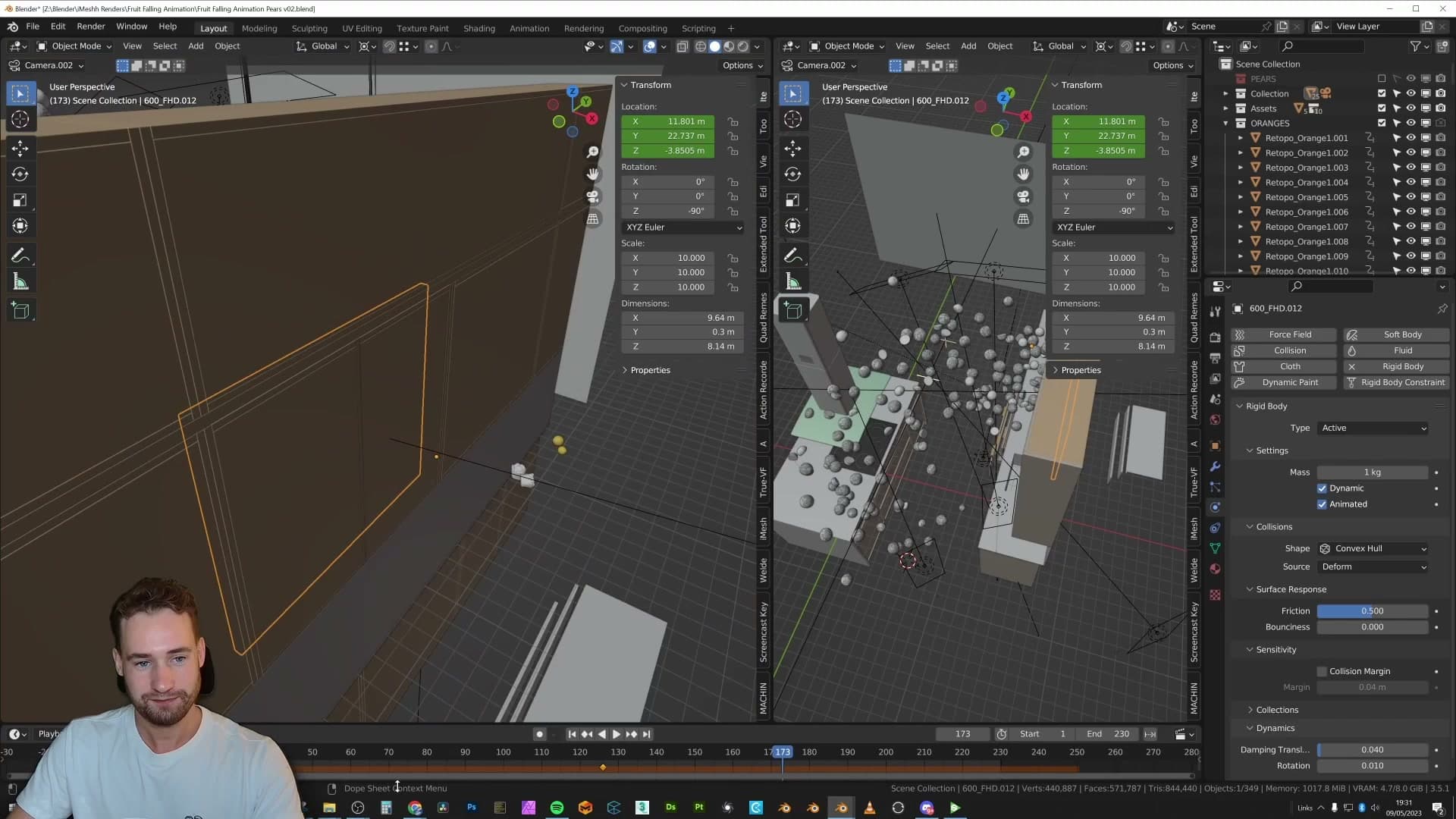 Hidden cube inside the cupboard, set to keyframed Animated rigid body.