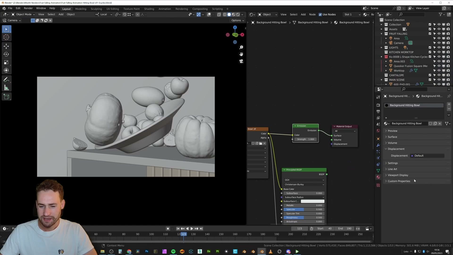 Render properties: 850 samples and the legacy denoise tick-box.