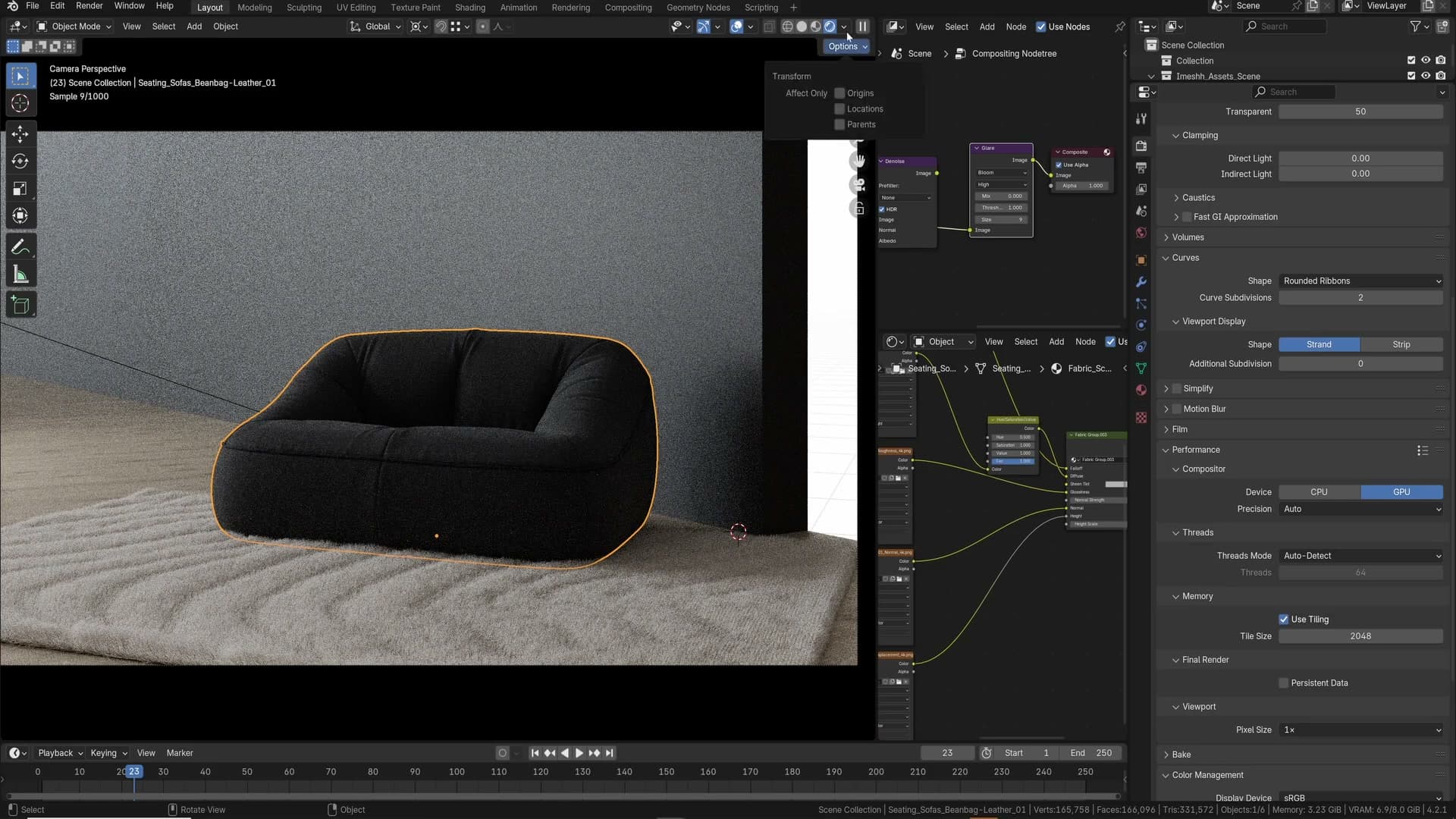 Glare node applied through the GPU compositor and visible live in the viewport.
