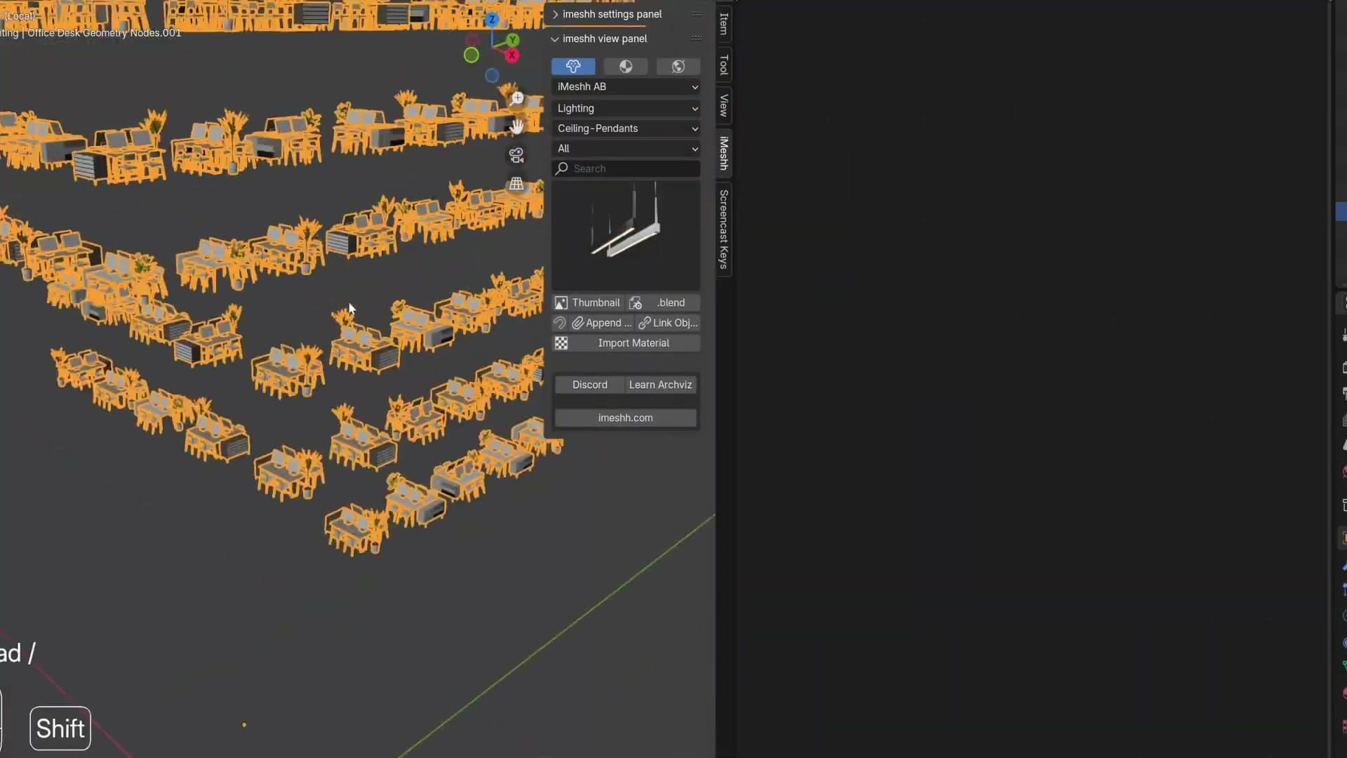 A geometry nodes graph open in Blender. The system can handle almost any procedural setup you can think of.