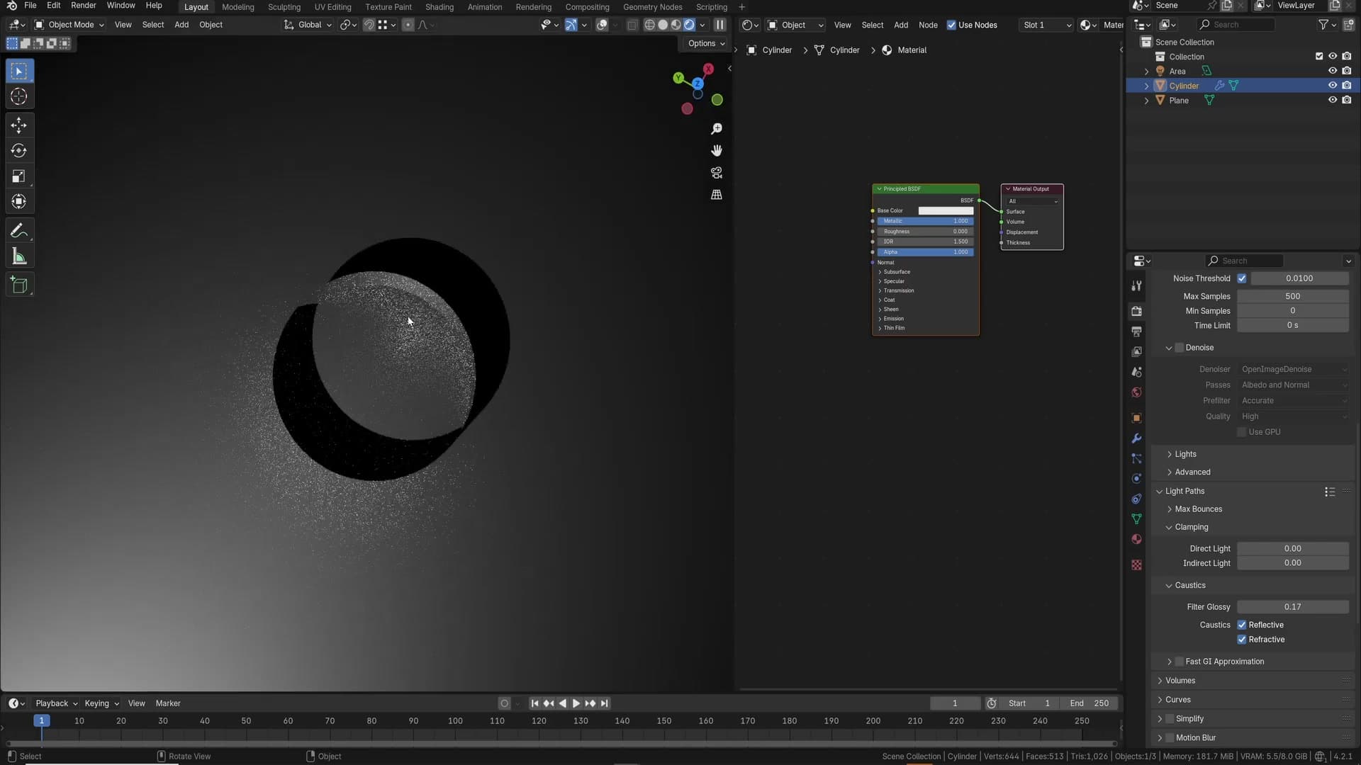 Default Filter Glossy of 1. The caustics from the ring are visible only as a blurred wash.