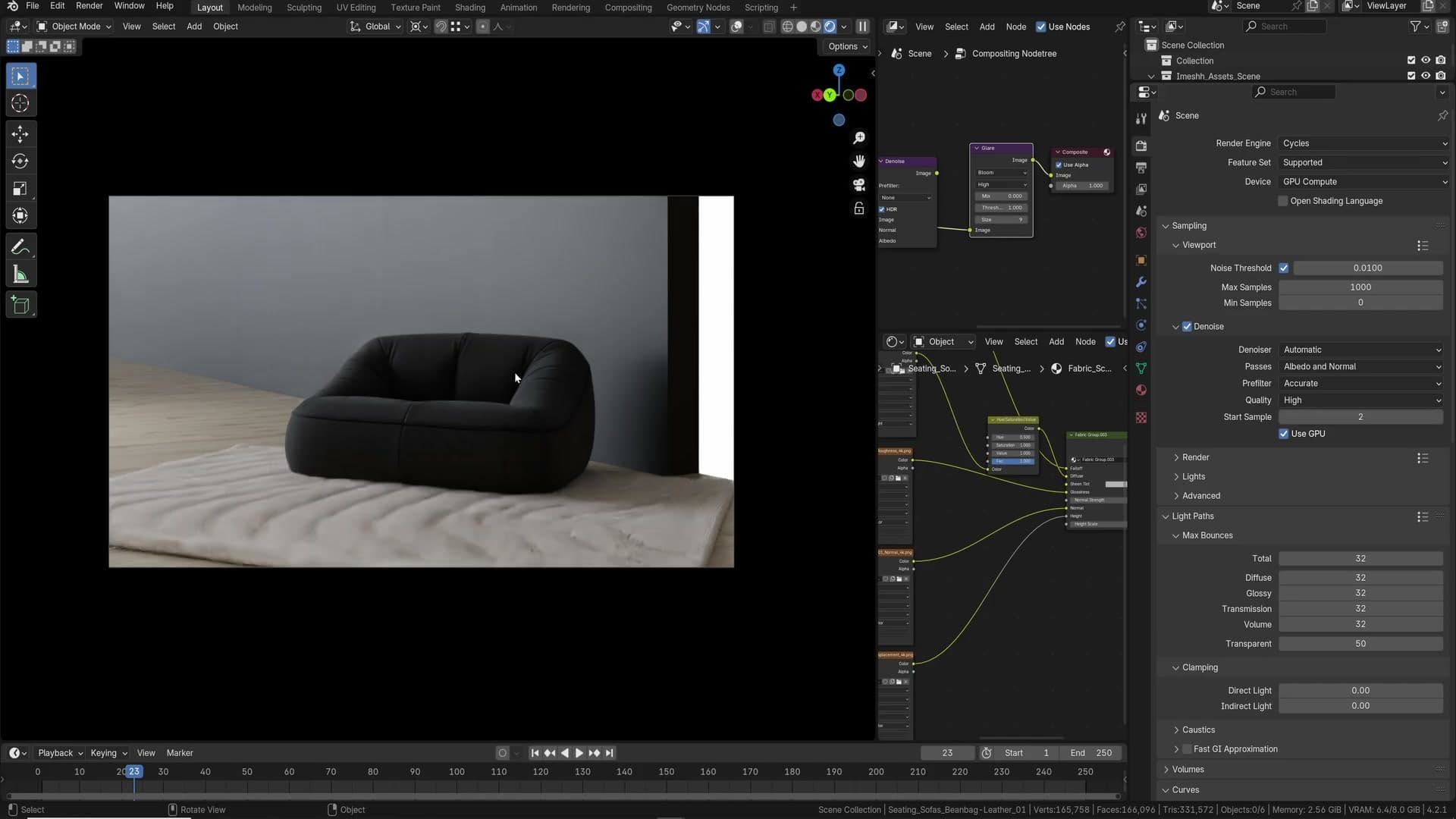 Viewport denoised in real time using Open Image Denoise on the GPU. Clean output from the first sample.