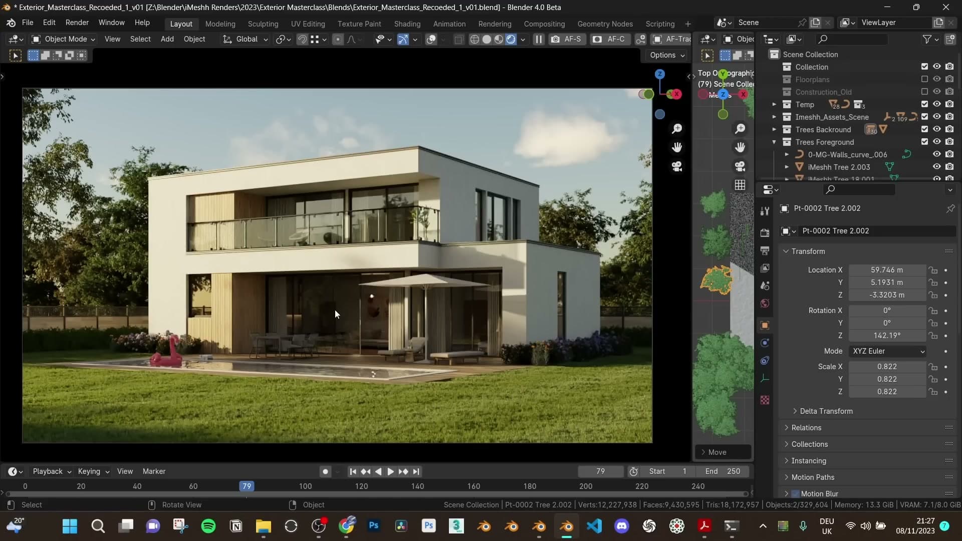 Lighter wood material with a Hue/Saturation node driven by Object Info.