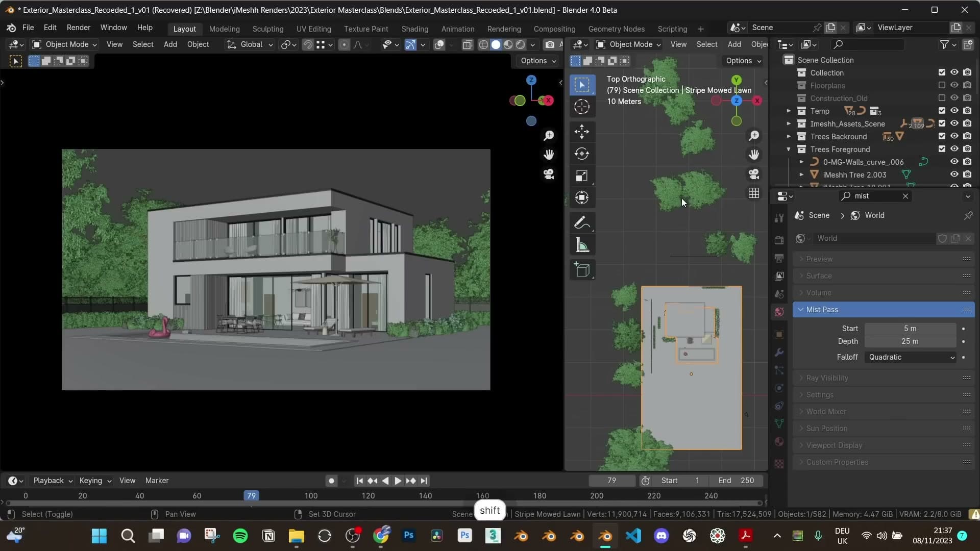 View Layer passes with Mist, Crypto Matte Object, Glossy Direct and Indirect all enabled.