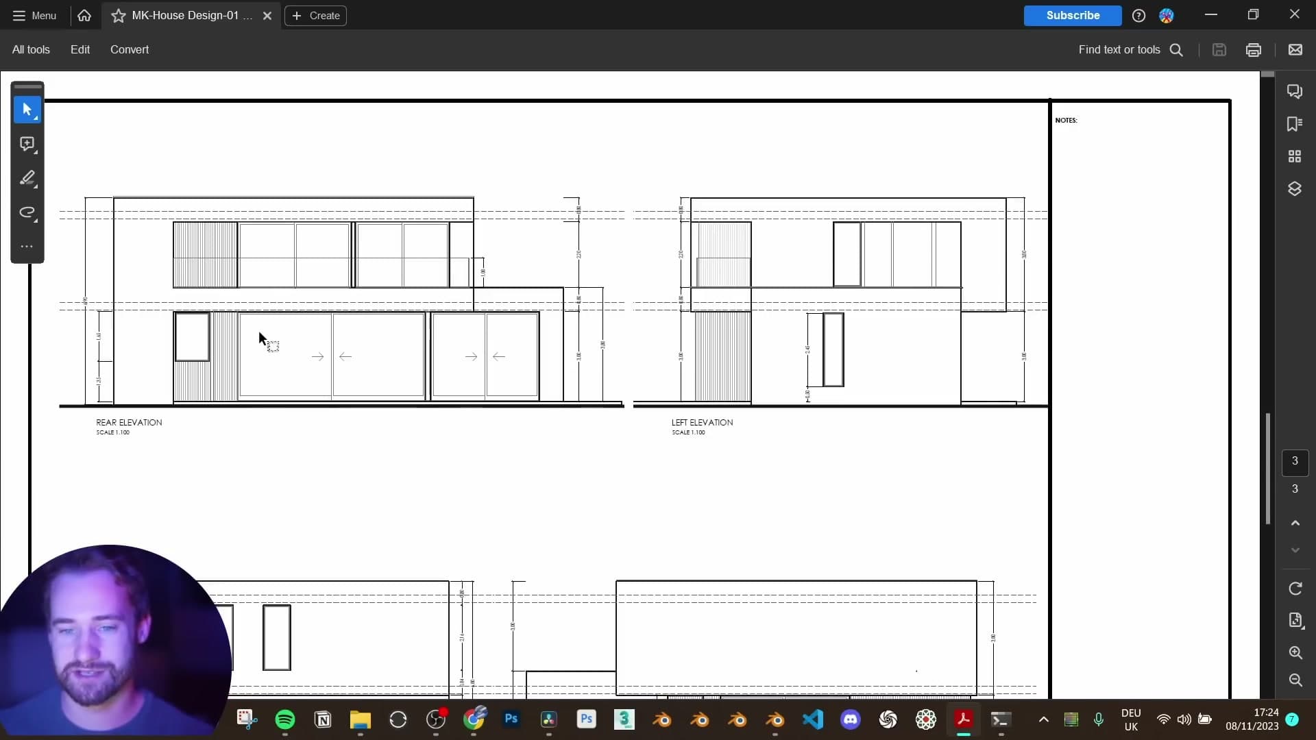 Annotated PDF showing checkered lines for upper walls vs solid black for the current floor.