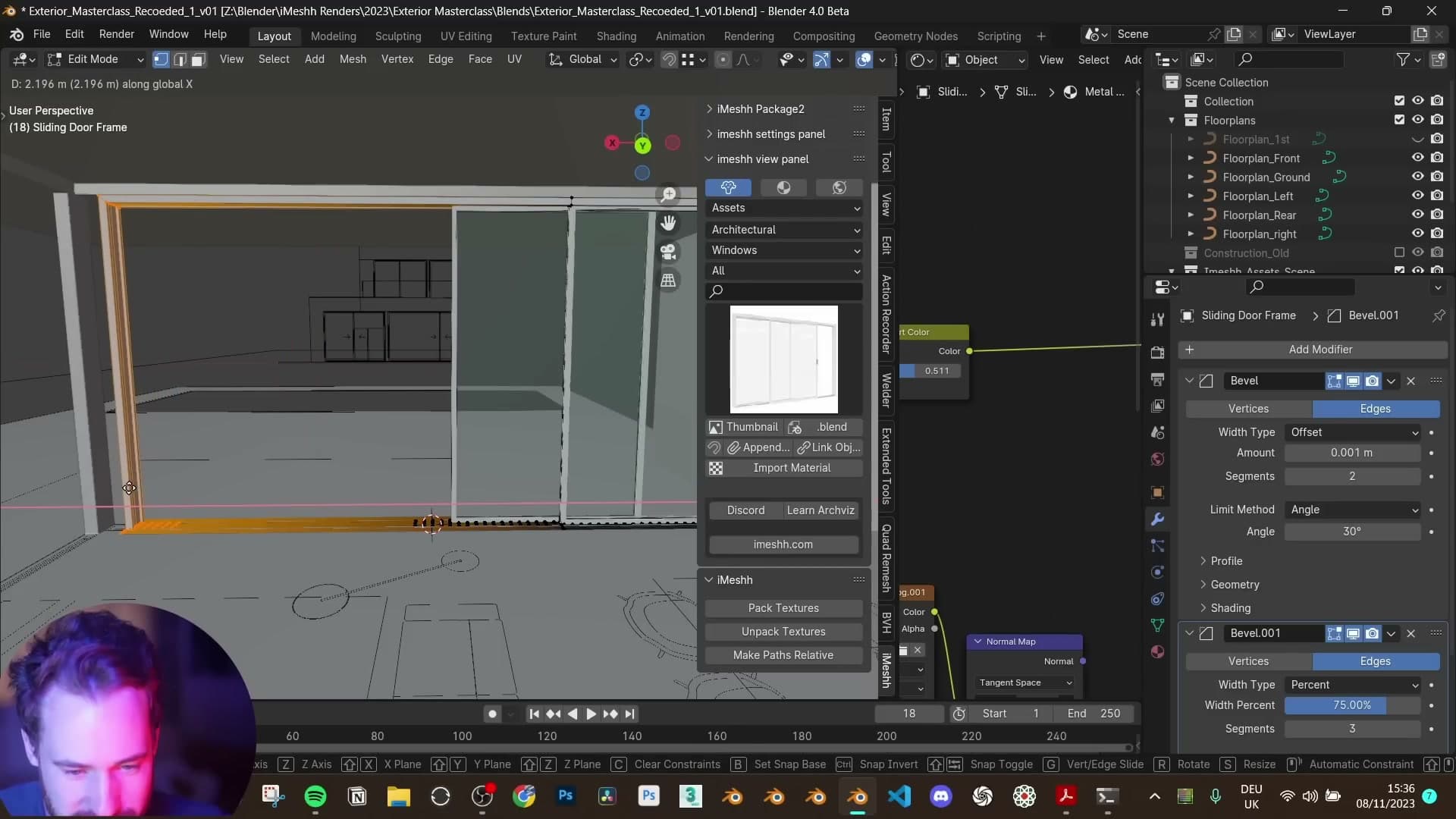 iMeshh window asset stretched to fit a ground-floor opening.