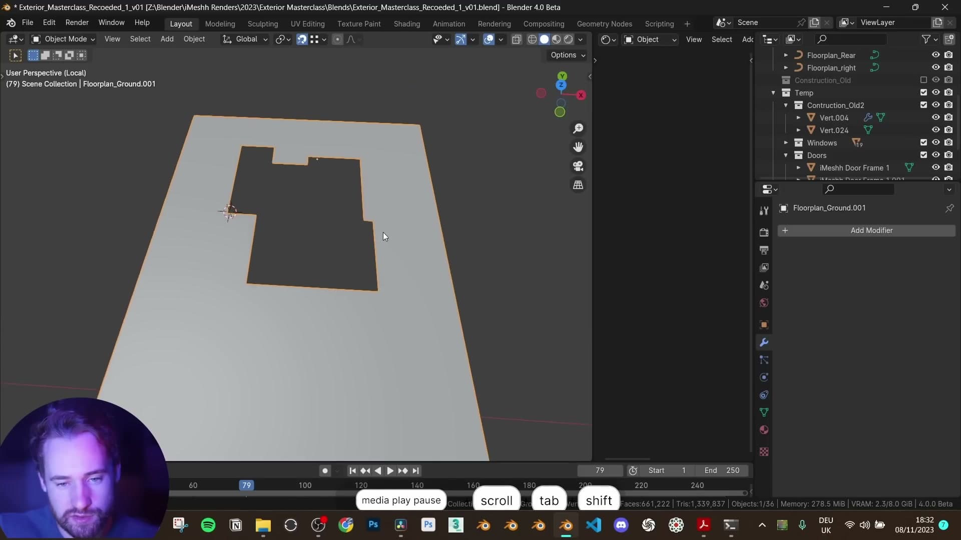 Filled ground plane with patio and pool cutouts booleaned out.