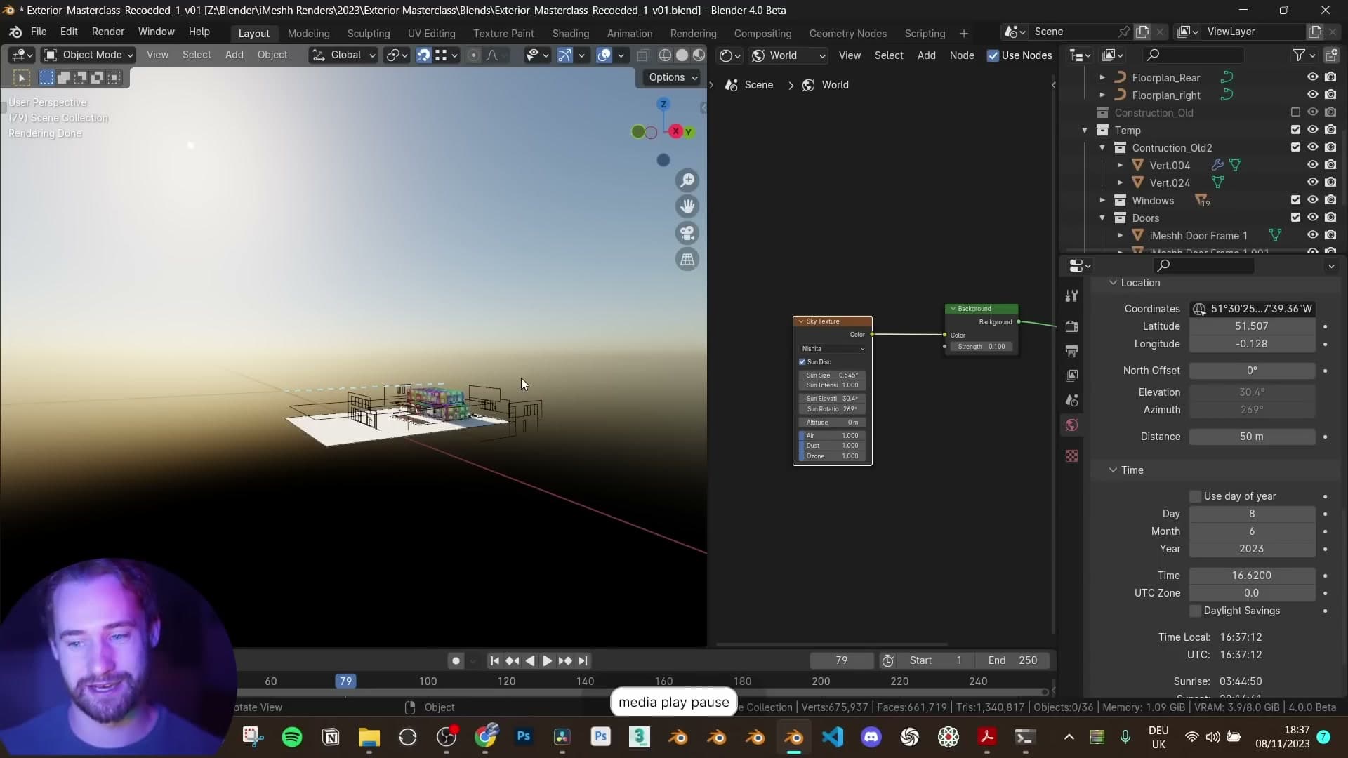 Sun gizmo rotating around the building as time of day advances.
