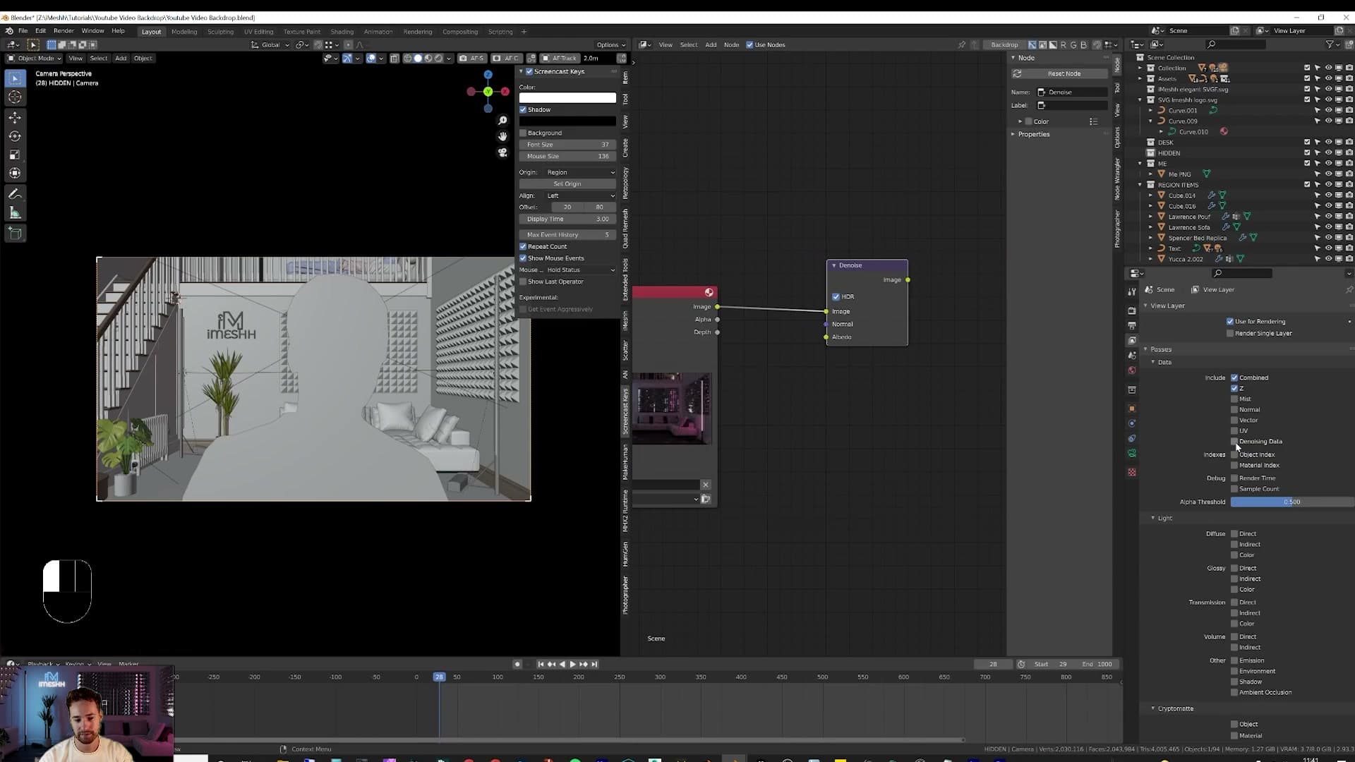 Adaptive sampling at 0.001 noise threshold, 500 max samples per frame.